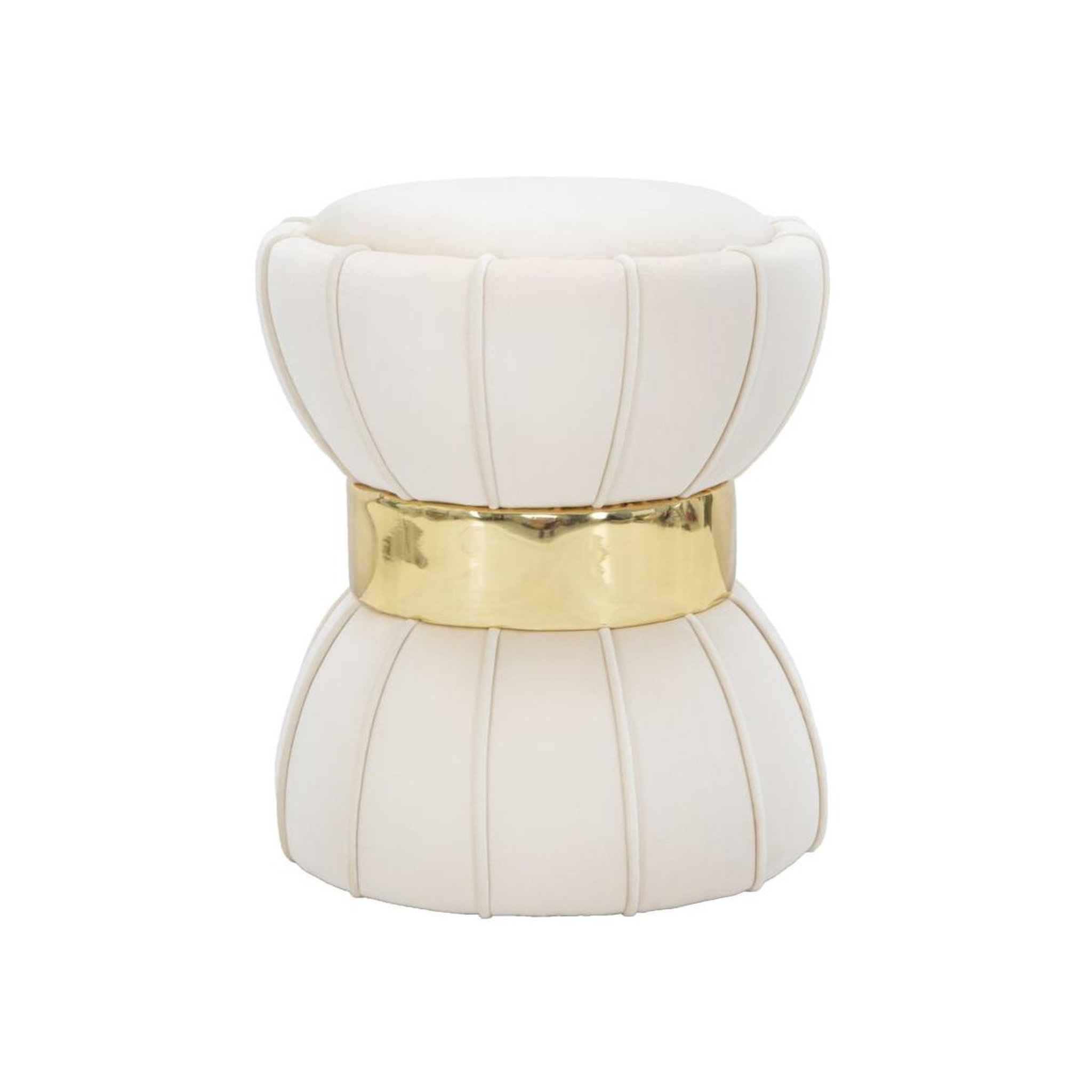 Paris Prix Pouf design en velours  flower  44cm crème & or