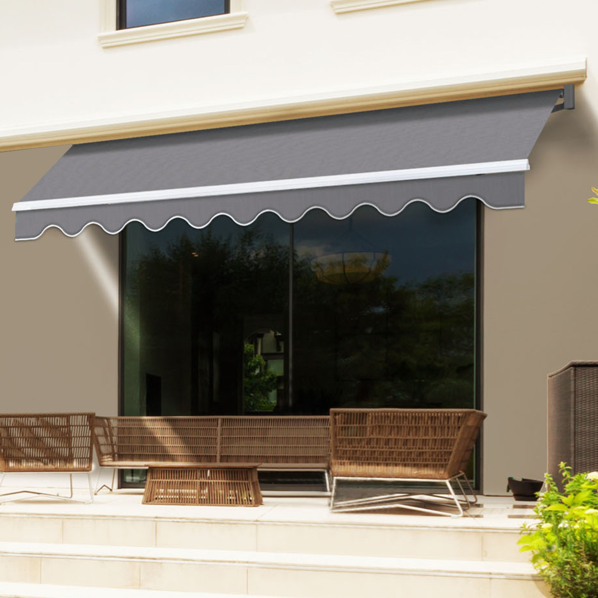 Voir la diapositive 6 : ID MARKET Store banne manuel 3,80x3 m gris anthracite