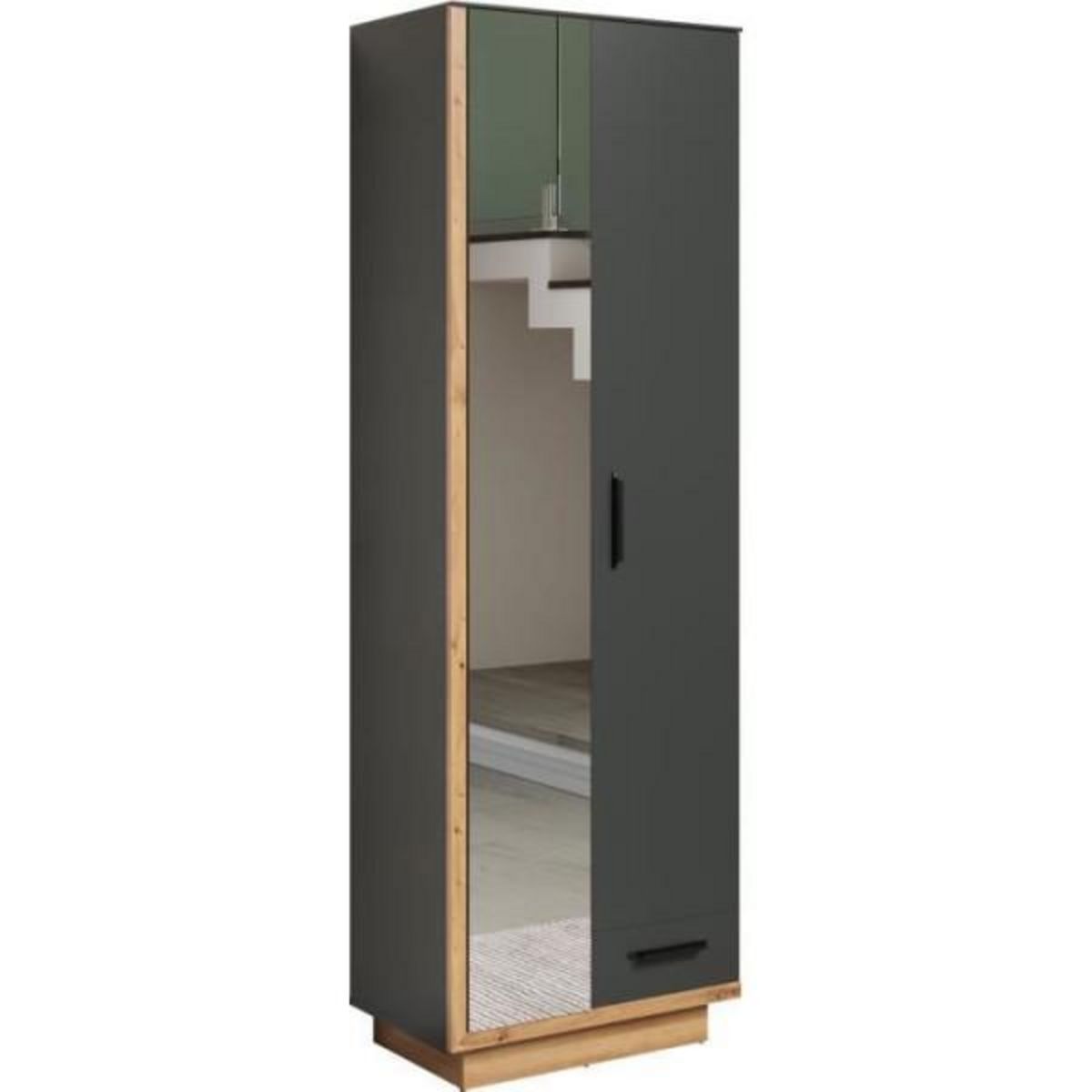 Trendteam Armoire de chambre SYNNAX - 2 Portes + 1 tiroir - Décor gris anthracite et chene miel - L65 x P40 x H198 cm - TRENDTEAM