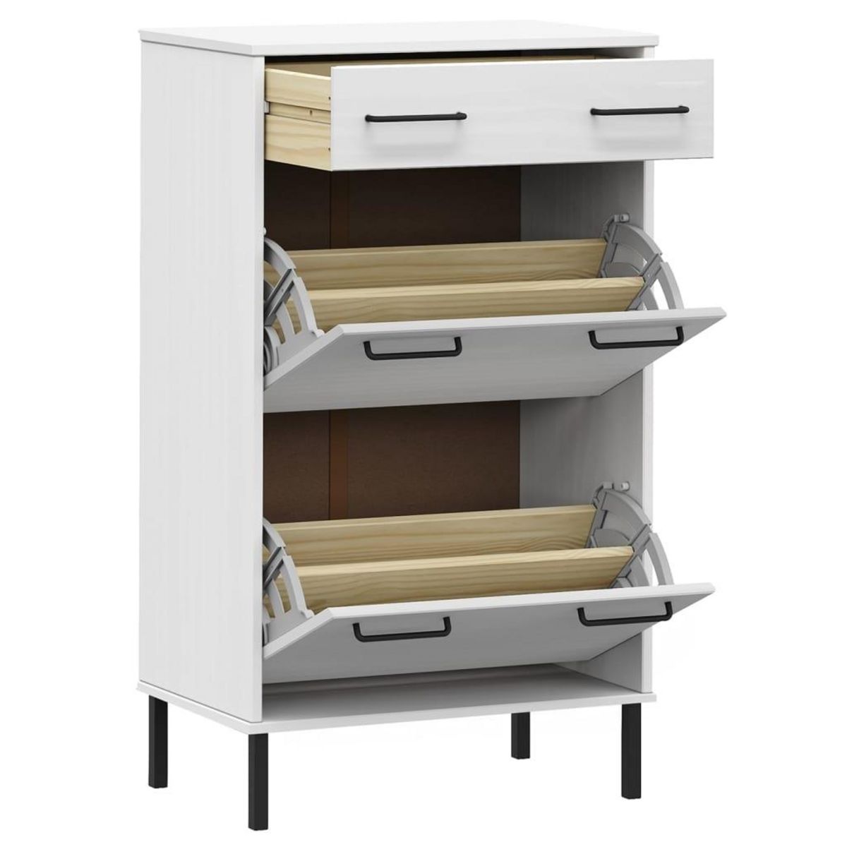 VIDAXL Etagere a chaussures et pieds en metal Blanc Bois de pin OSLO