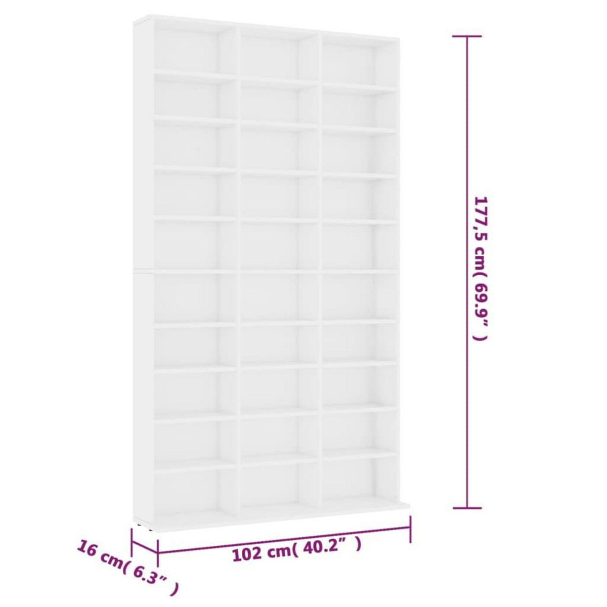 VIDAXL Armoire a CD Blanc 102x16x177,5 cm Bois d'ingenierie