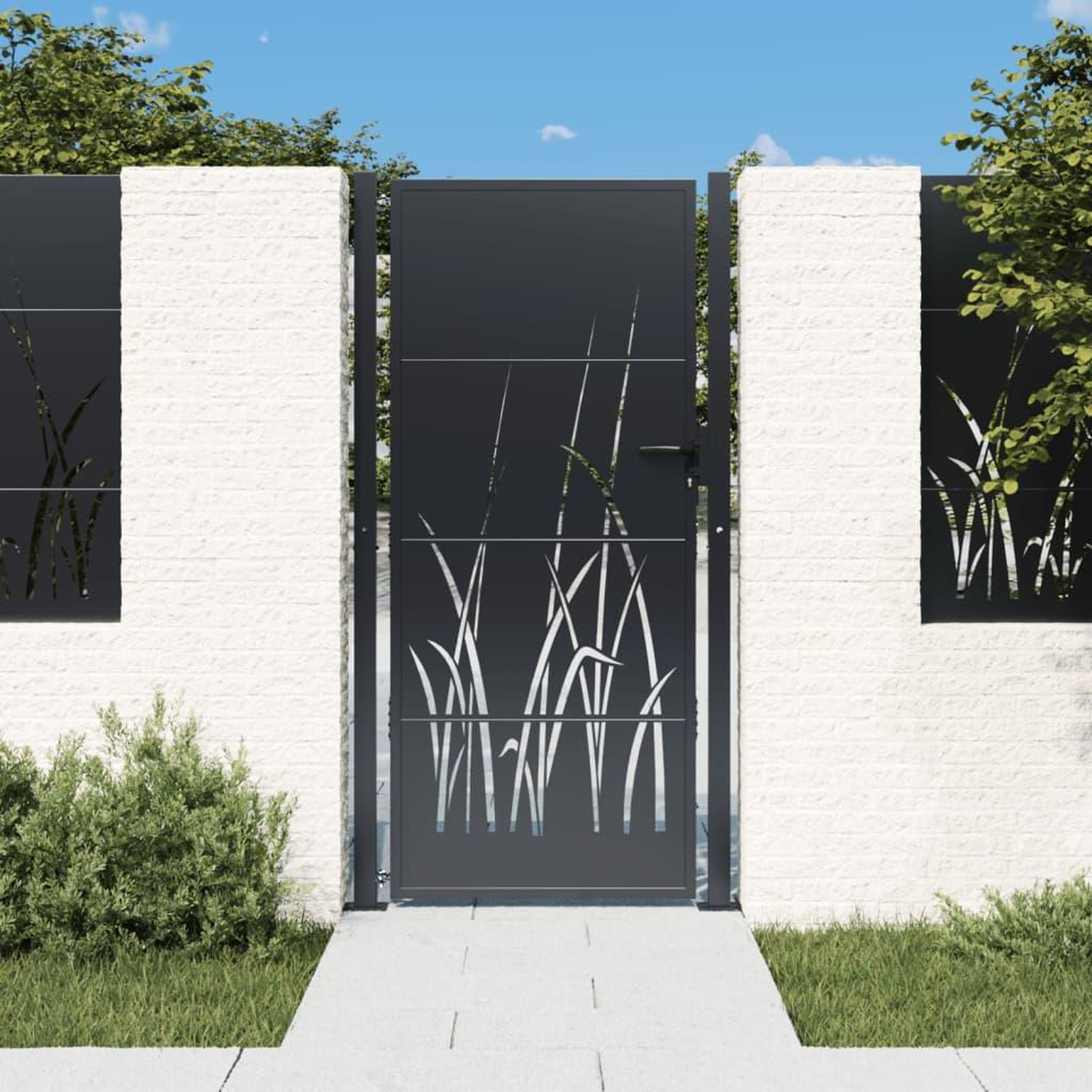 VIDAXL Portail de jardin anthracite 105x205cm acier conception d'herbe