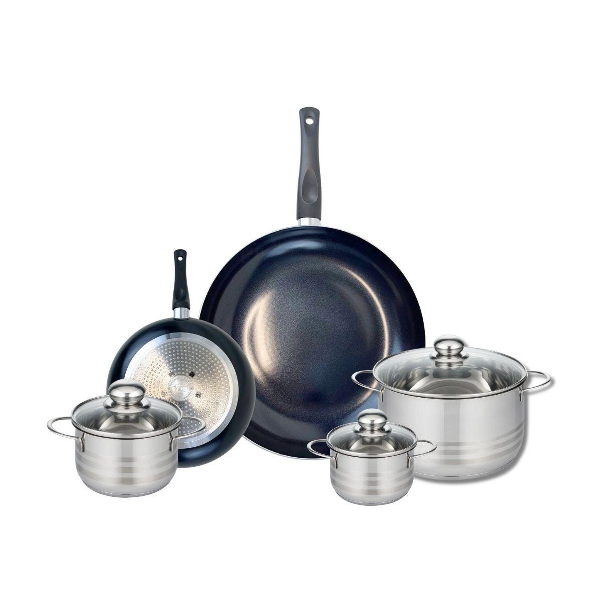 ELO Ensemble de 2 poêles de cuisson 20 et 32 cm et 3 faitouts 12, 14 et 20 cm elo prima brillant