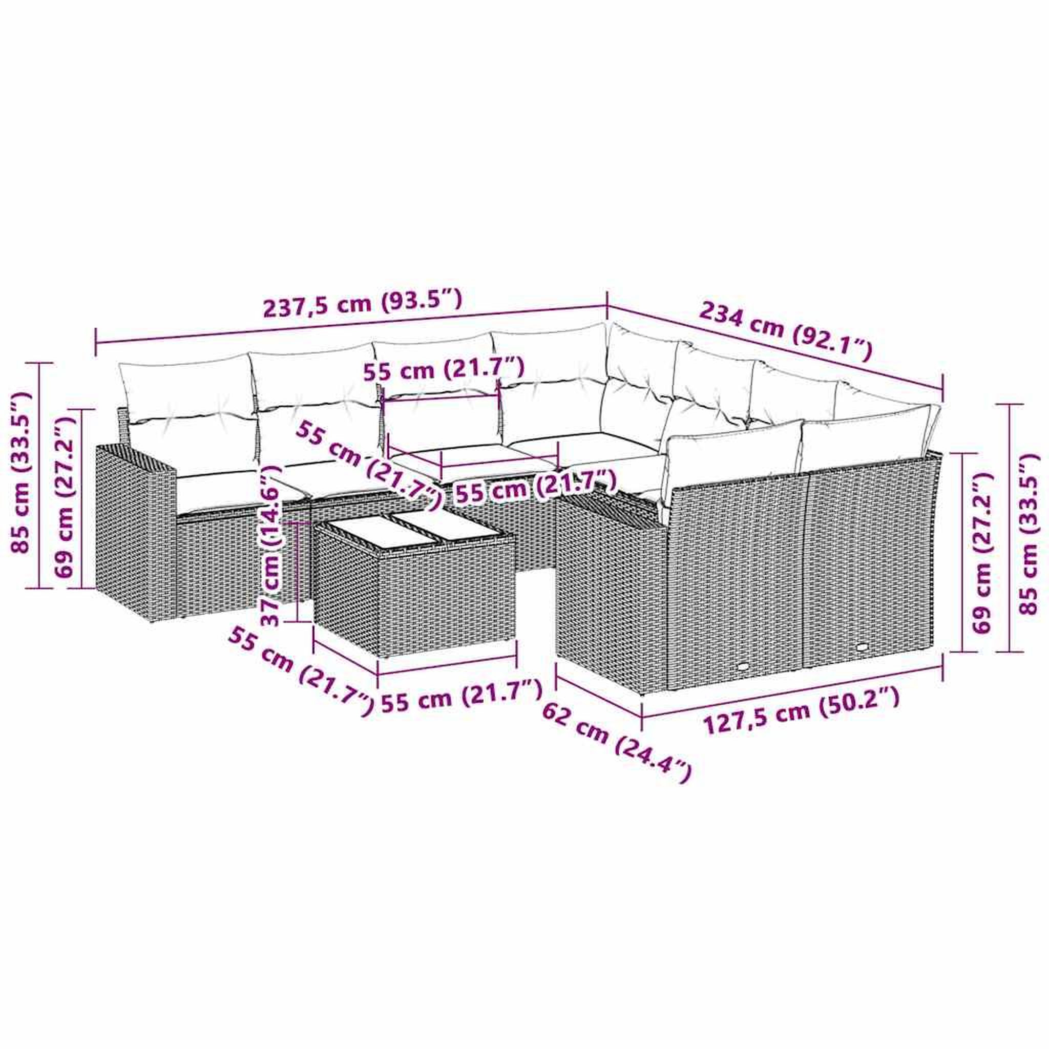 Voir la diapositive 4 : VIDAXL Salon de jardin avec coussins 3 pcs gris clair resine tressee