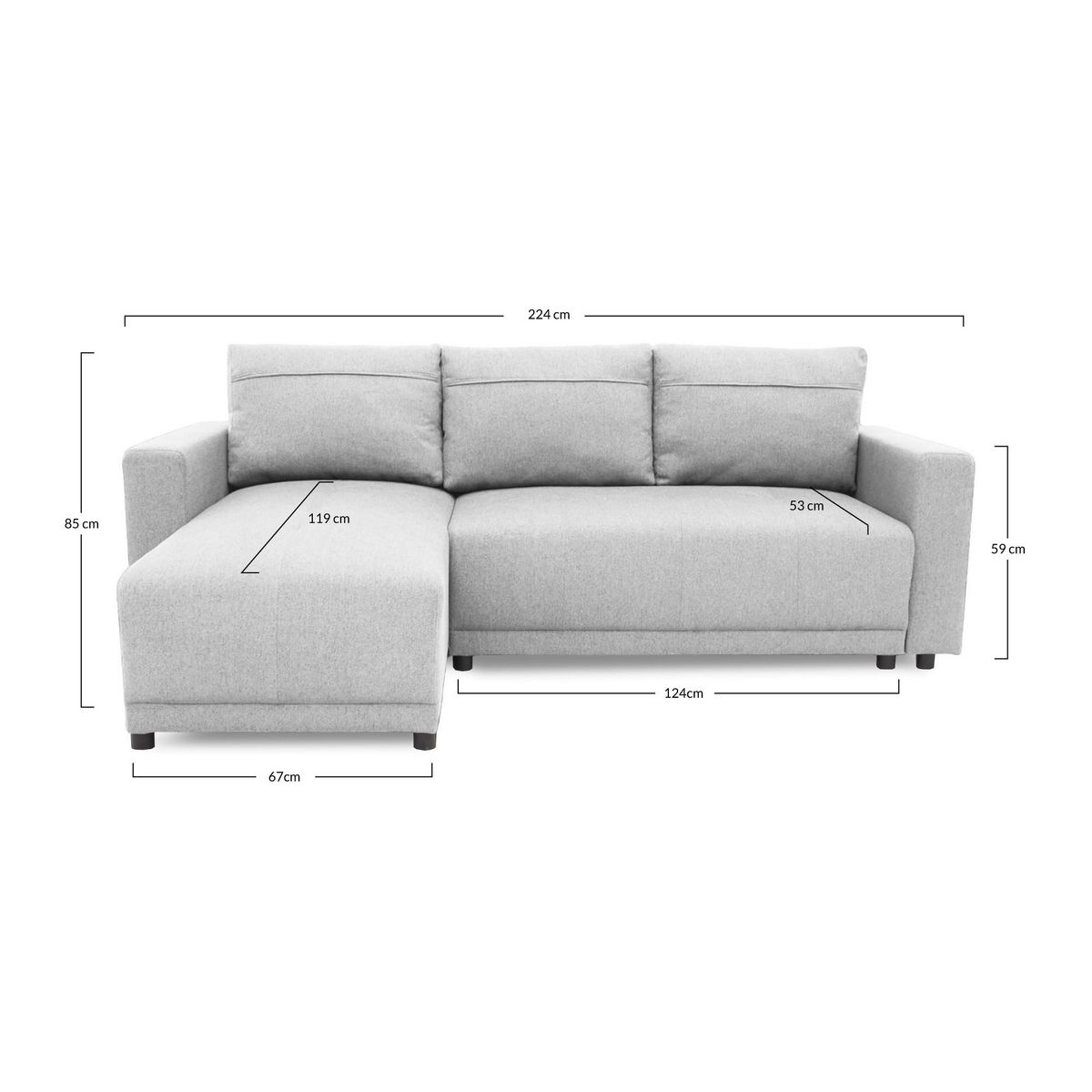 BEST MOBILIER Pilea - canapé d'angle réversible 4 places - convertible avec coffre - en tissu