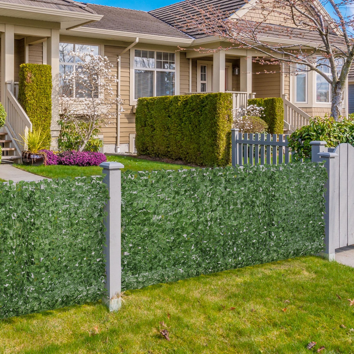 OUTSUNNY Haie Artificielle Brise-Vue décoration Rouleau 3L x 1H m Feuillage hêtre réaliste Anti-UV, feuilles en soie, Vert foncé