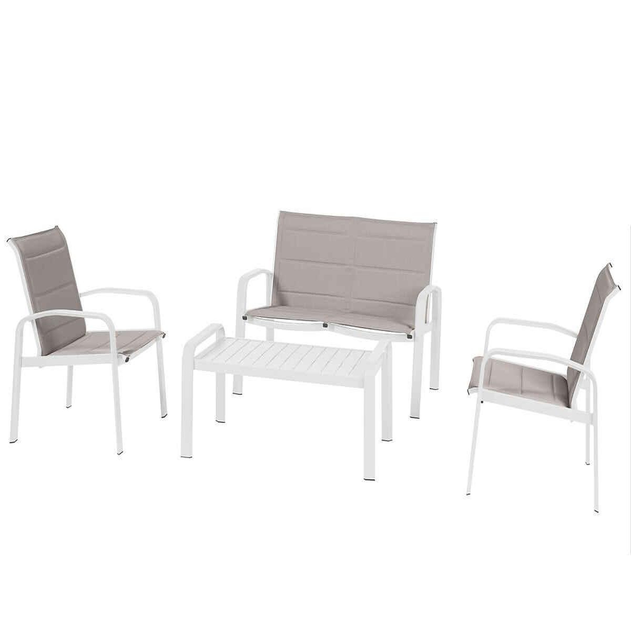 Voir la diapositive 2 : HESPERIDE Salon de jardin en aluminium Elyn 4 places Noisette/Blanc - 4 places - Hespéride