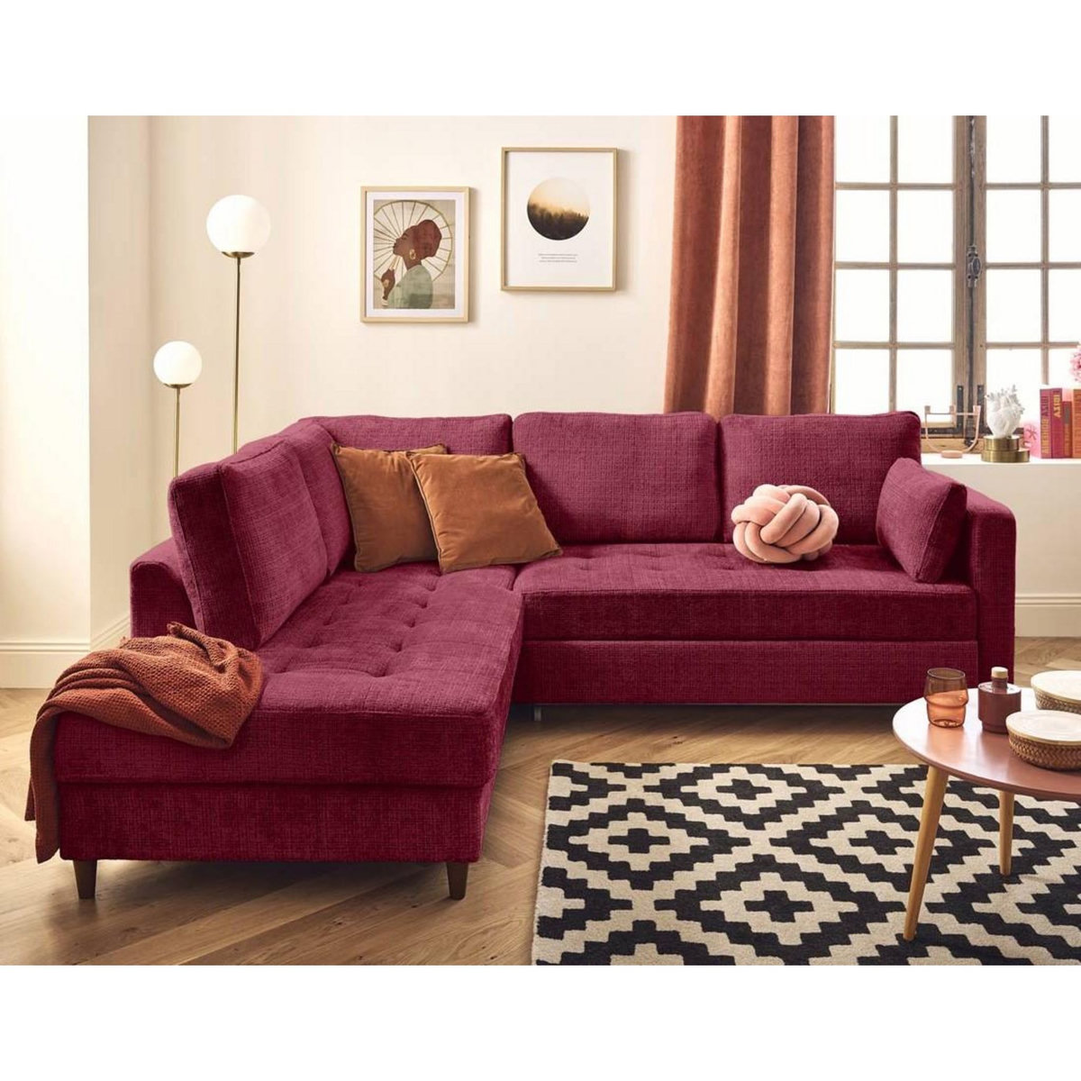 LISA DESIGN Anna - canapé d'angle gauche 5 places convertible en velours texturé