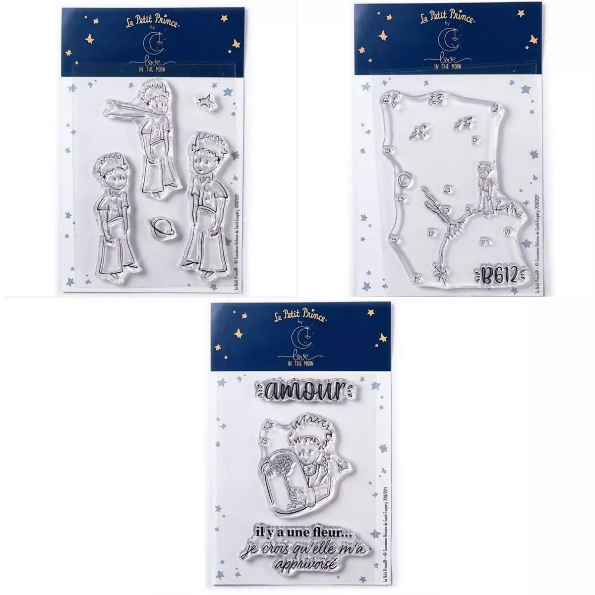  9 Tampons transparents Le Petit Prince Etoiles + Astéroïd + Fleur
