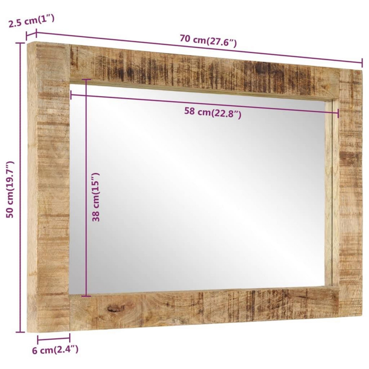 VIDAXL Miroir 70x50 cm bois de manguier massif et verre