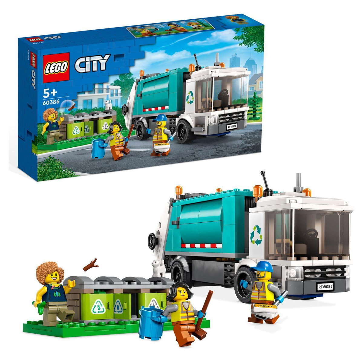 LEGO City 60386 Le camion de recyclage,  Jouet Camion-Poubelle, Jeu Éducatif 