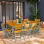 Voir la diapositive 5 : SWEEEK Table de jardin acacia avec coins arrondis, 10 chaises, 200 x 100 x 75 cm