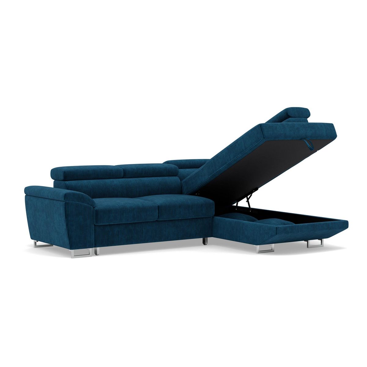 BEST MOBILIER Baoji - canapé d'angle droit 5 places convertible avec têtières et coffre en velours côtelé