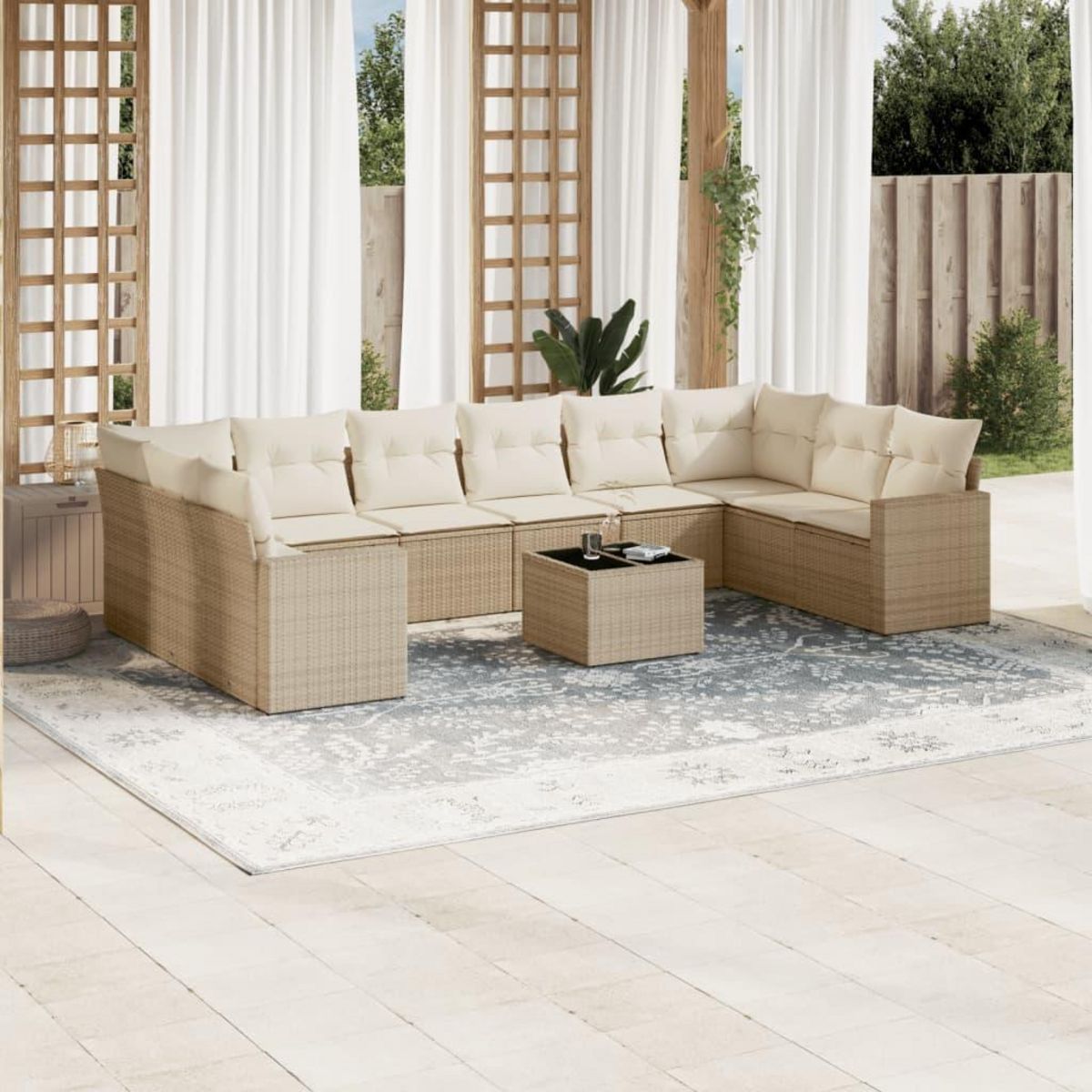 VIDAXL Salon de jardin 11 pcs avec coussins beige resine tressee