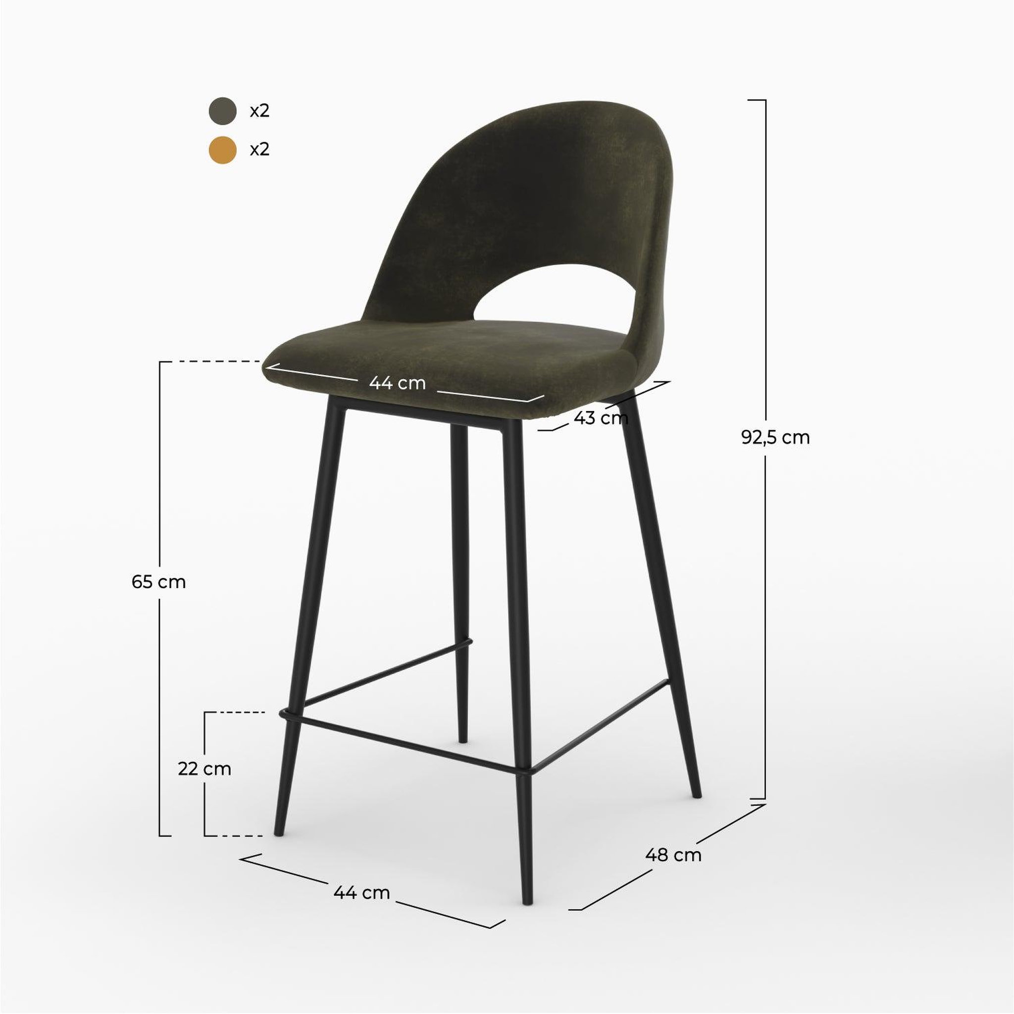 Voir la diapositive 4 : MAISON PAVANE Pack 4 chaises pour îlot central en velours vert et jaune 65 cm-pénélope