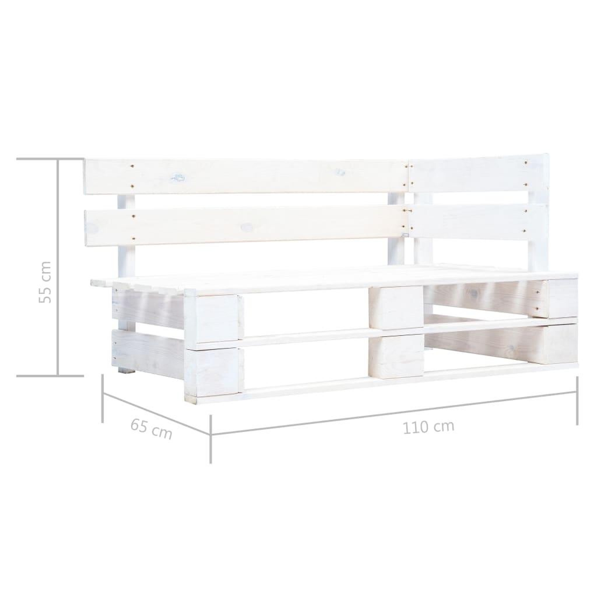 Voir la diapositive 6 : VIDAXL Canape palette 2 places avec coussins pin impregne de blanc