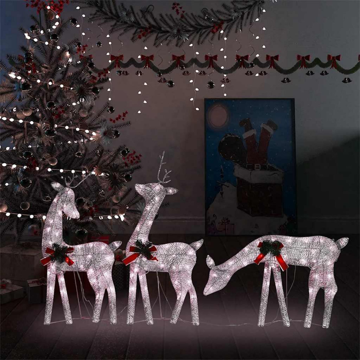 VIDAXL Famille de rennes de Noël 270x7x90 cm Dore Blanc chaud Maille