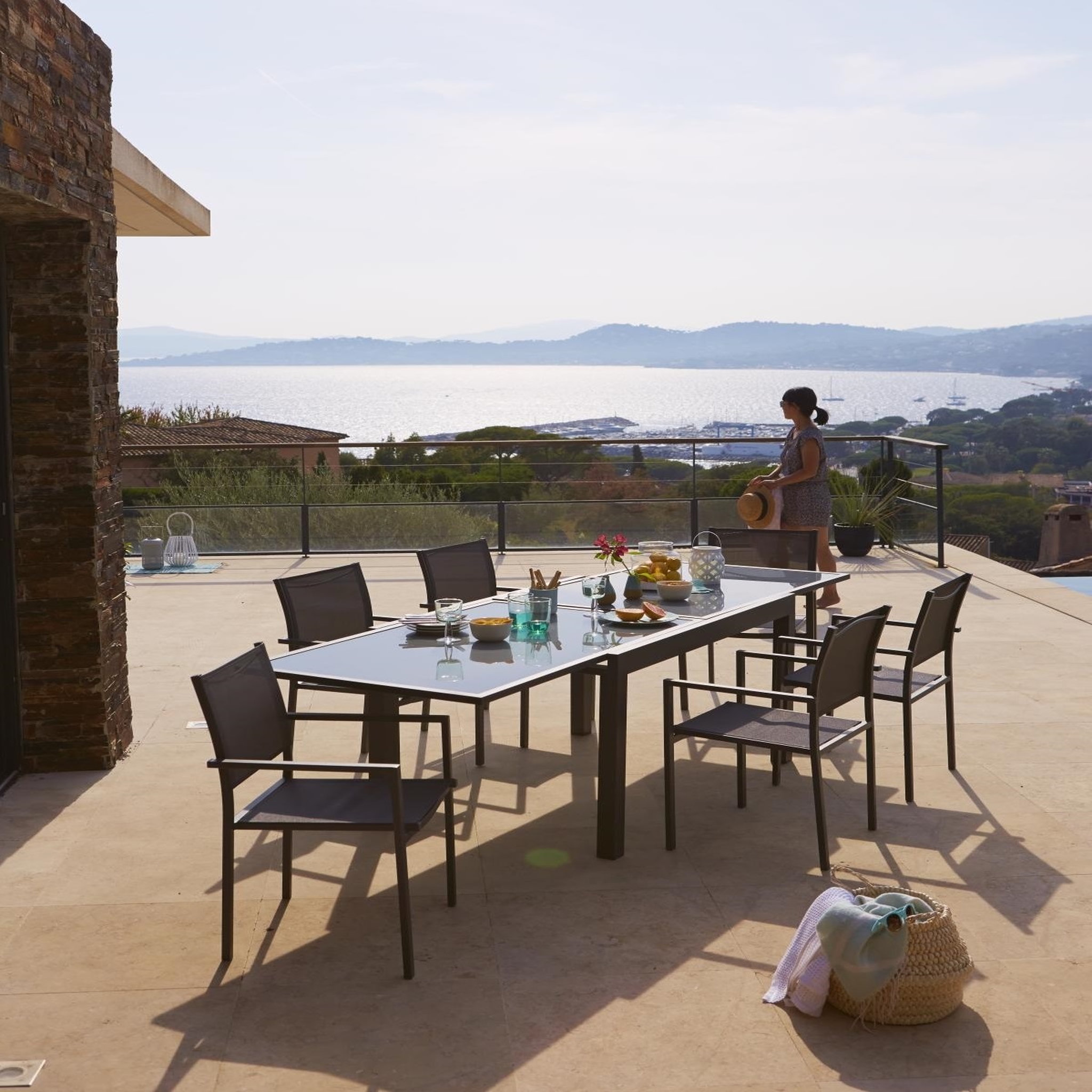Voir la diapositive 1 : GARDENSTAR Table de jardin aluminium 132/264X90X75CM gris CUBE