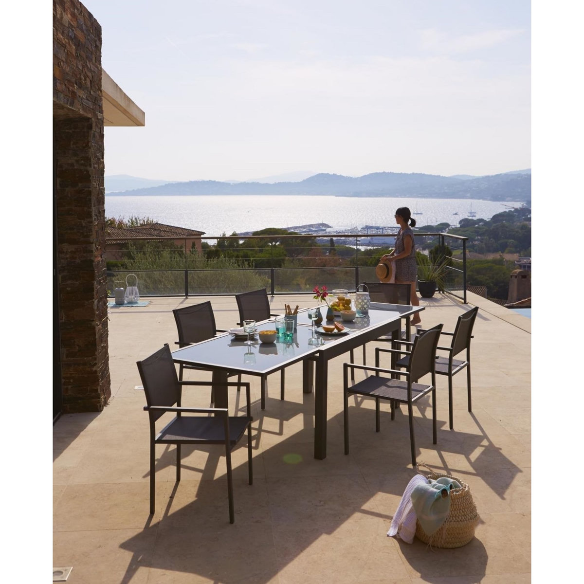 GARDENSTAR Table de jardin aluminium 132/264X90X75CM gris CUBE