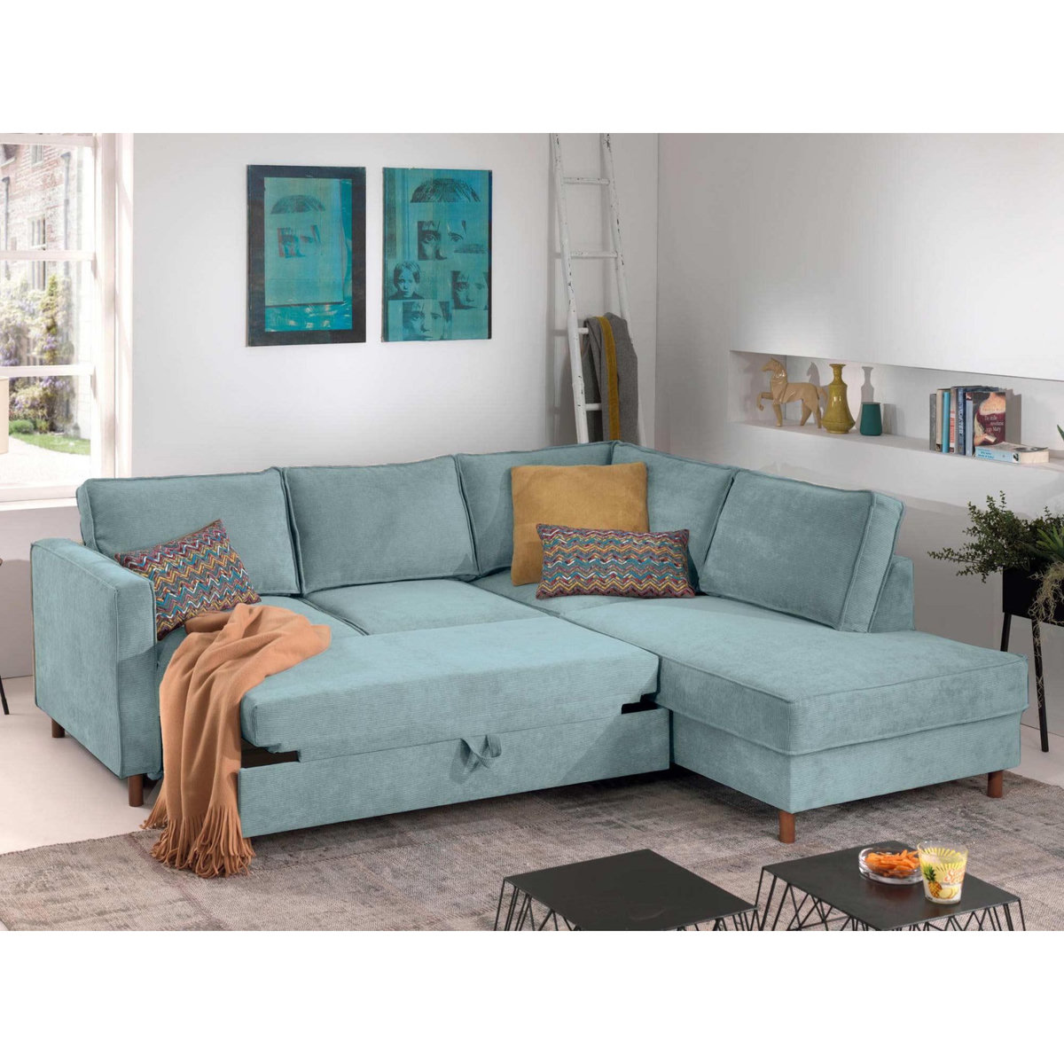 LISA DESIGN Jake - canapé d'angle droit - convertible - 5 places - en velours côtelé