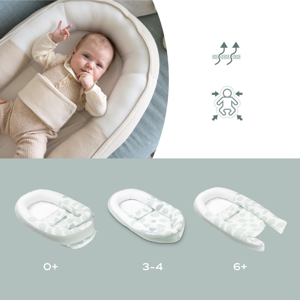 BABYMOOV Réducteur nouveau-né Doomoo Cocoon Babymoov - Evolutif, Respirant, 0 - 8 mois - Tetra Sand