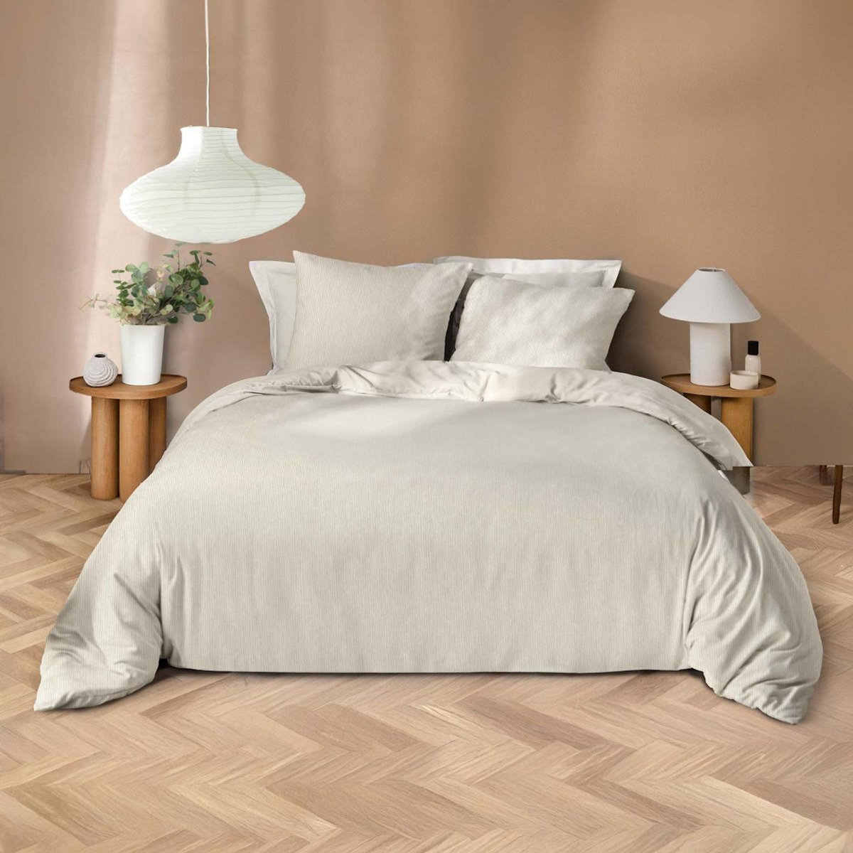 Paris Prix Parure de Lit 3 Pièces Microfibre  Azura  240x220cm Naturel