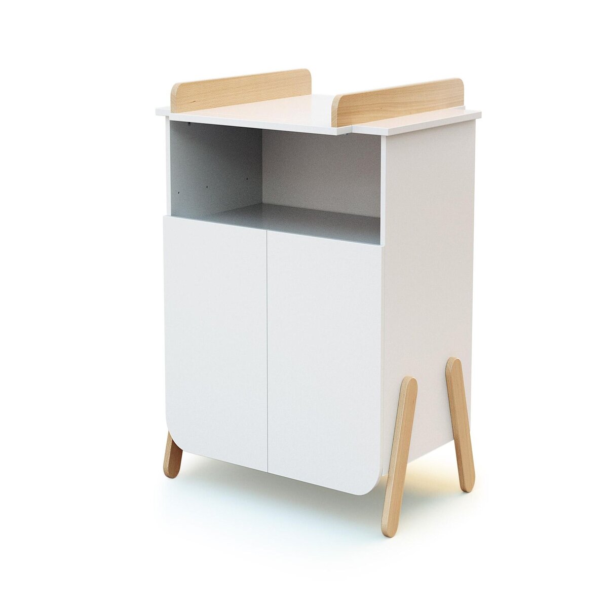 AT4 Chambre bébé lit, meuble à langer et armoire Blanc et Hêtre Verni