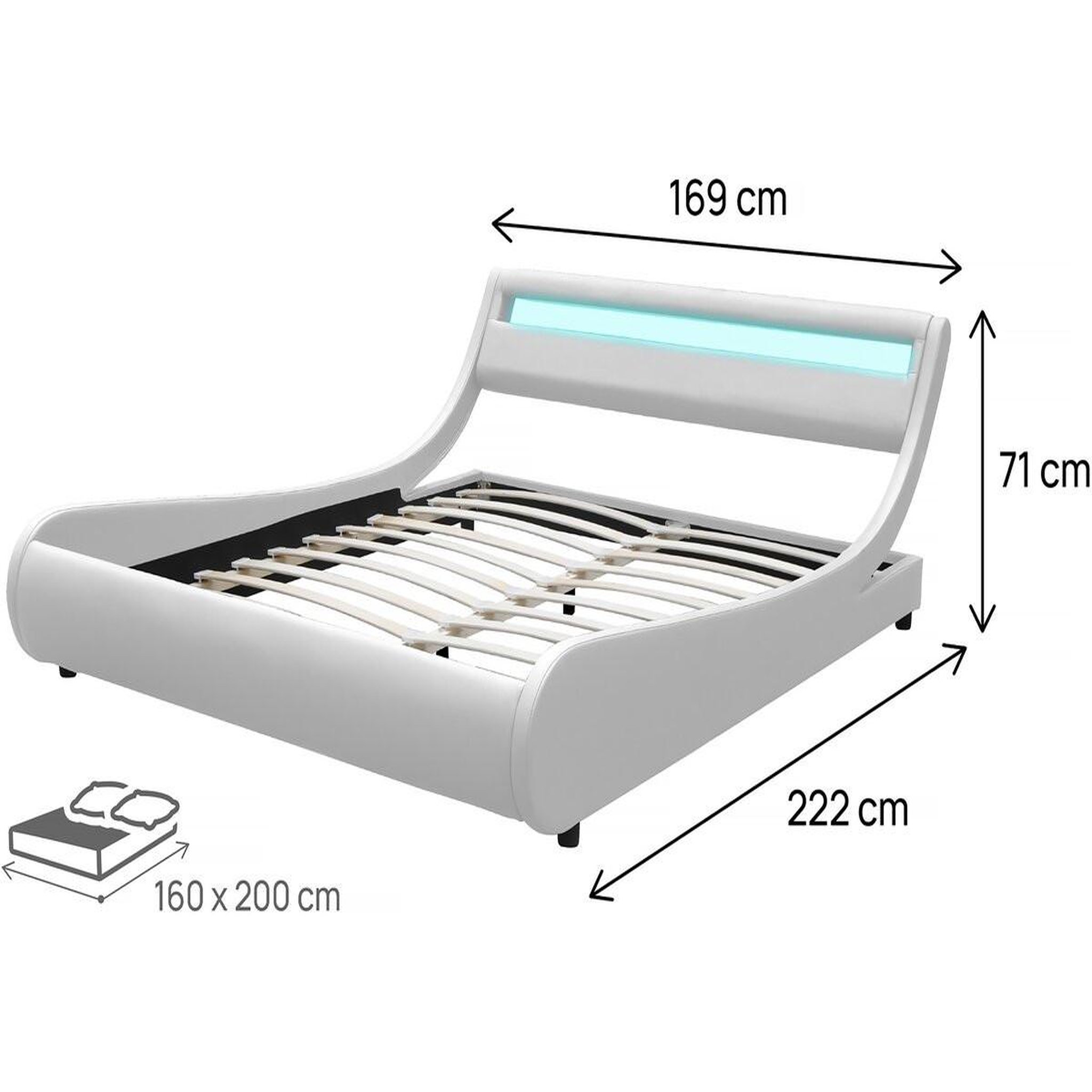 Voir la diapositive 3 : Habitat et Jardin Lit led  natacha  - 160 x 200 cm - blanc