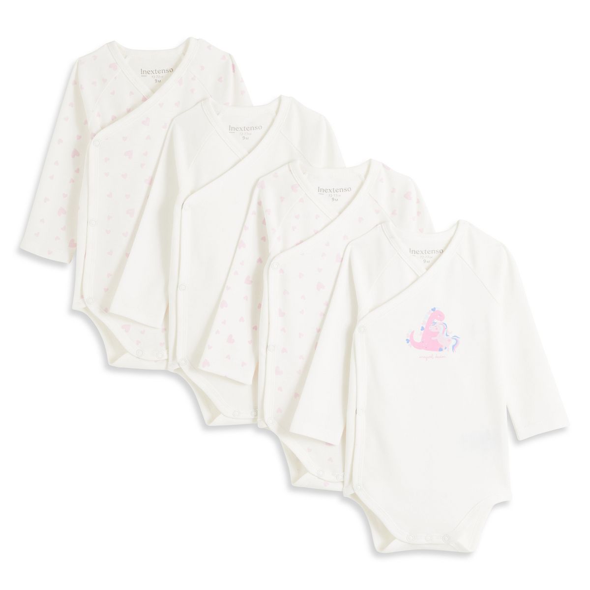 INEXTENSO Lot de 4 bodys manches longues en coton bébé