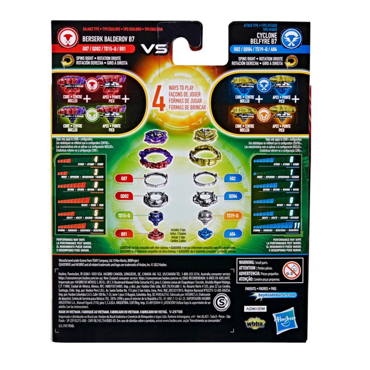 HASBRO Toupies Beyblade Burst QuadDrive : CYCLONE BELFYRE B7 et BERSERK BALDEROV B7