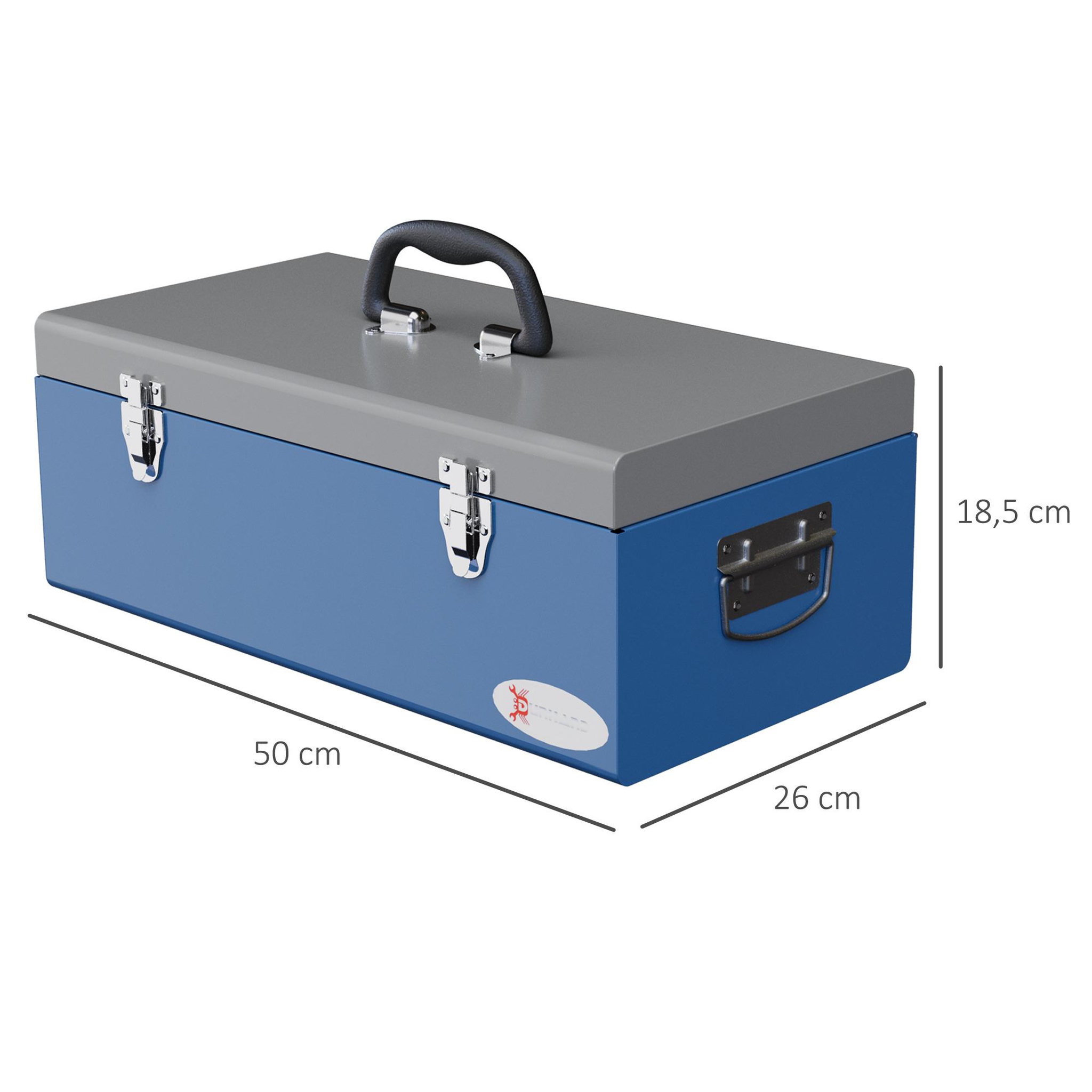 Voir la diapositive 3 : HOMCOM Boite à outils métallique - caisse à outils - verrouillable - tapis eva poignées tôle acier gris bleu