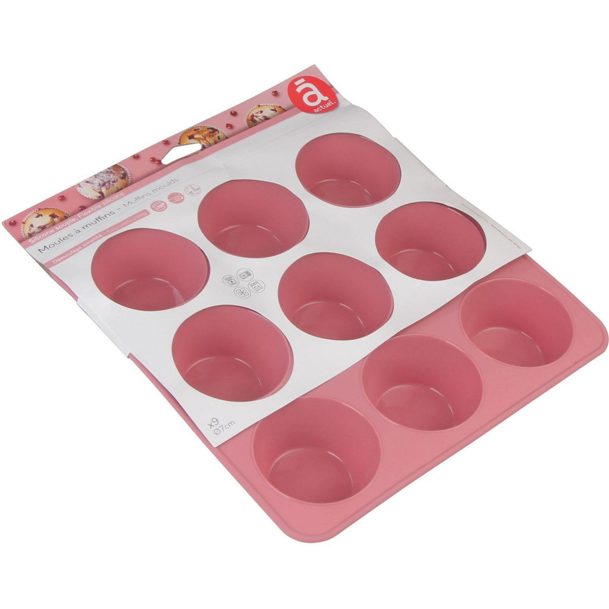 ACTUEL Moule à muffins x 9 en silicone 7 cm de diamètre