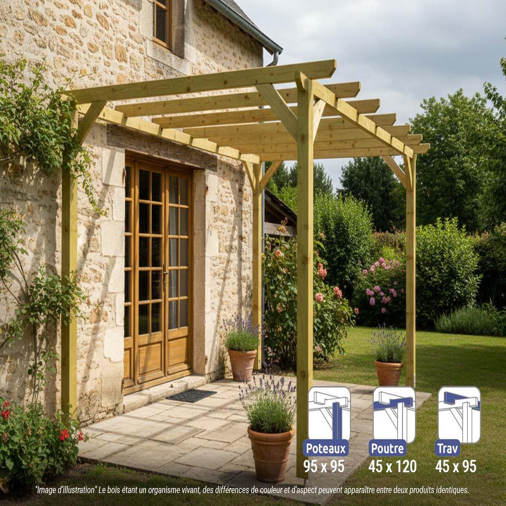 JARDIDECO Pergola massive en bois le havre 420 x 300 cm - maderland