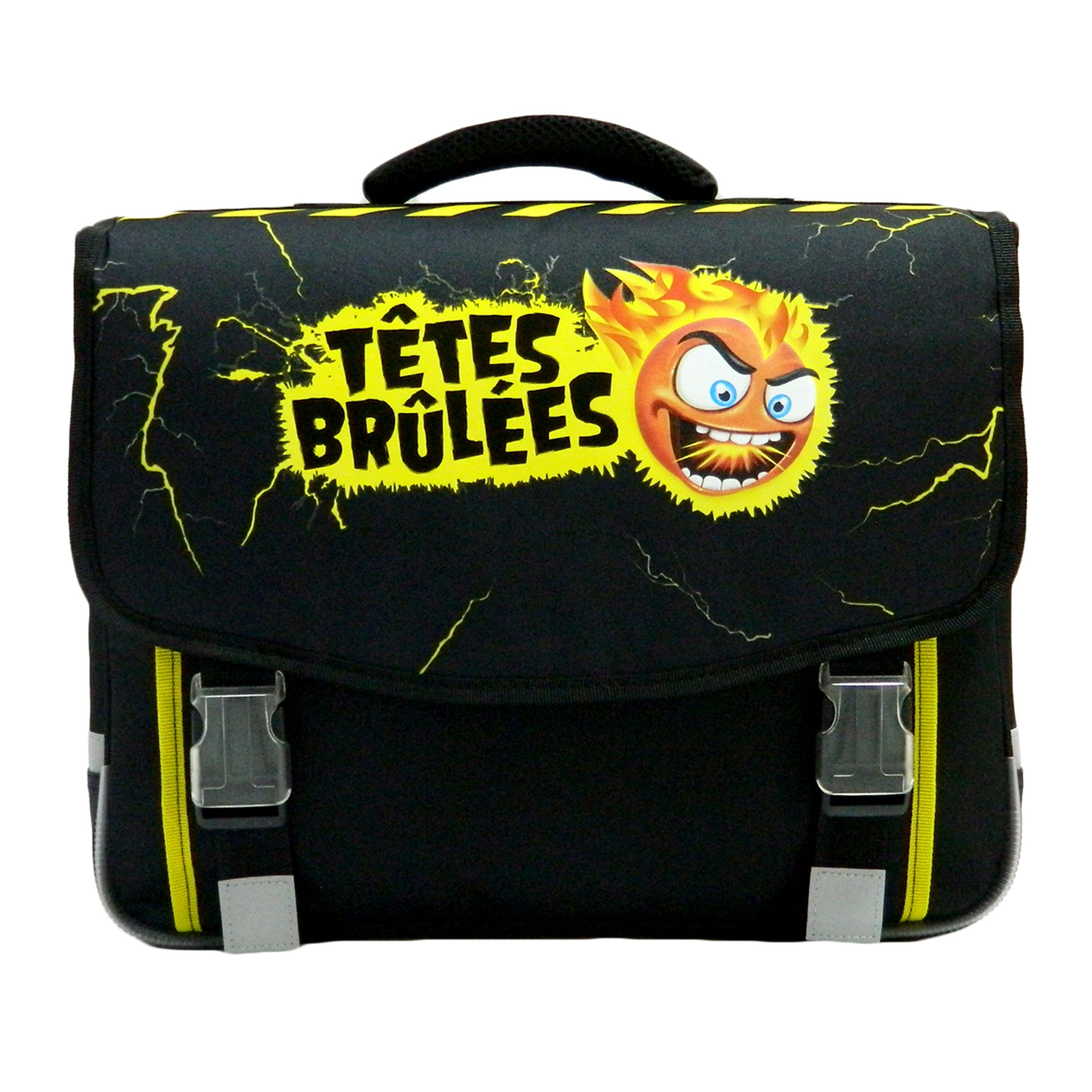  Cartable 41cm 2 compartiments garçon Têtes brûlées noir et jaune