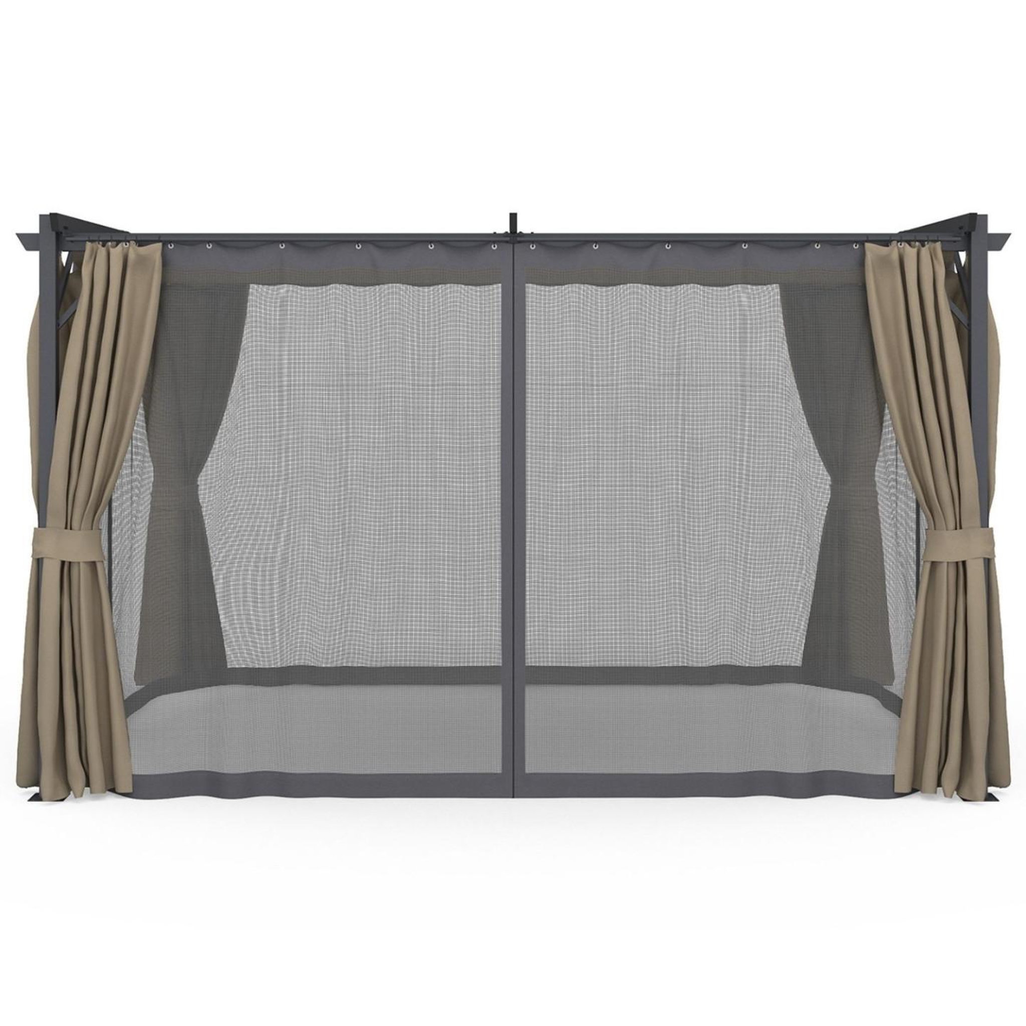 Voir la diapositive 5 : ID MARKET Pergola édition intégrale moustiquaire toit rétractable 3x4 m et 4 rideaux taupe