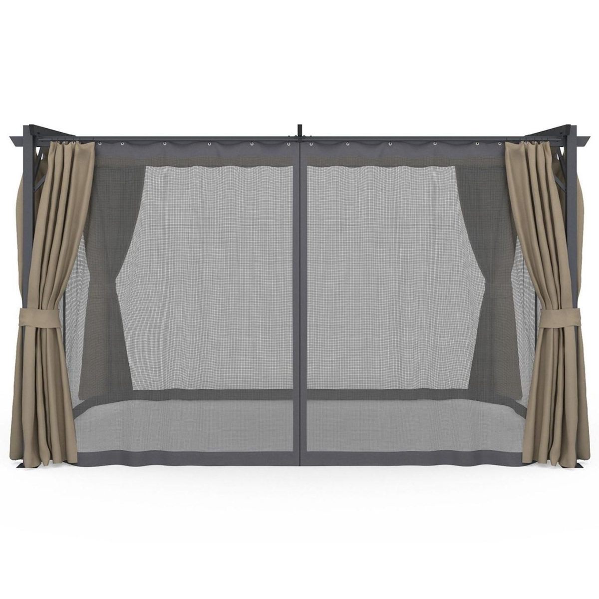 ID MARKET Pergola édition intégrale moustiquaire toit rétractable 3x4 M et 4 rideaux taupe