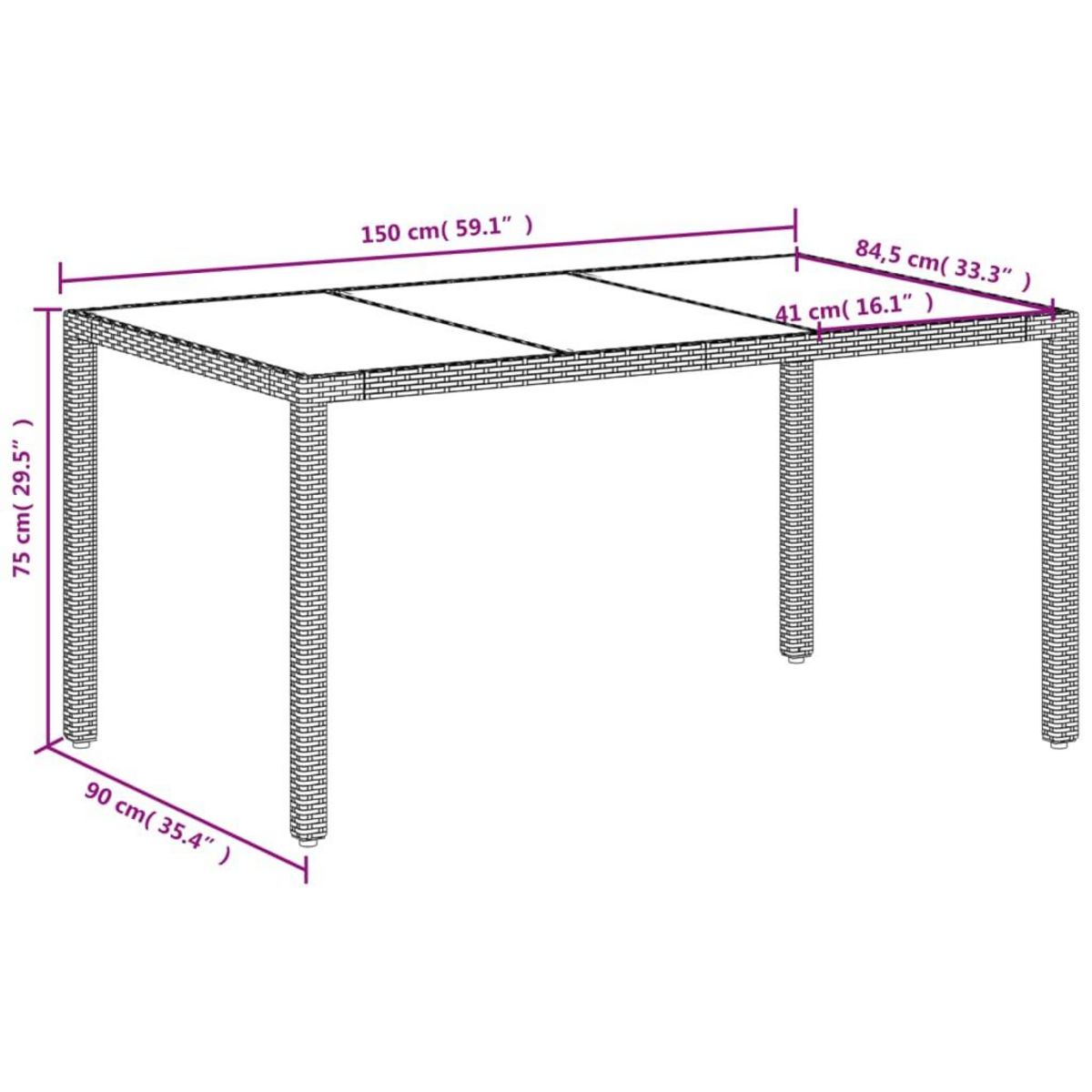 VIDAXL Table de jardin avec dessus en verre blanc resine tressee