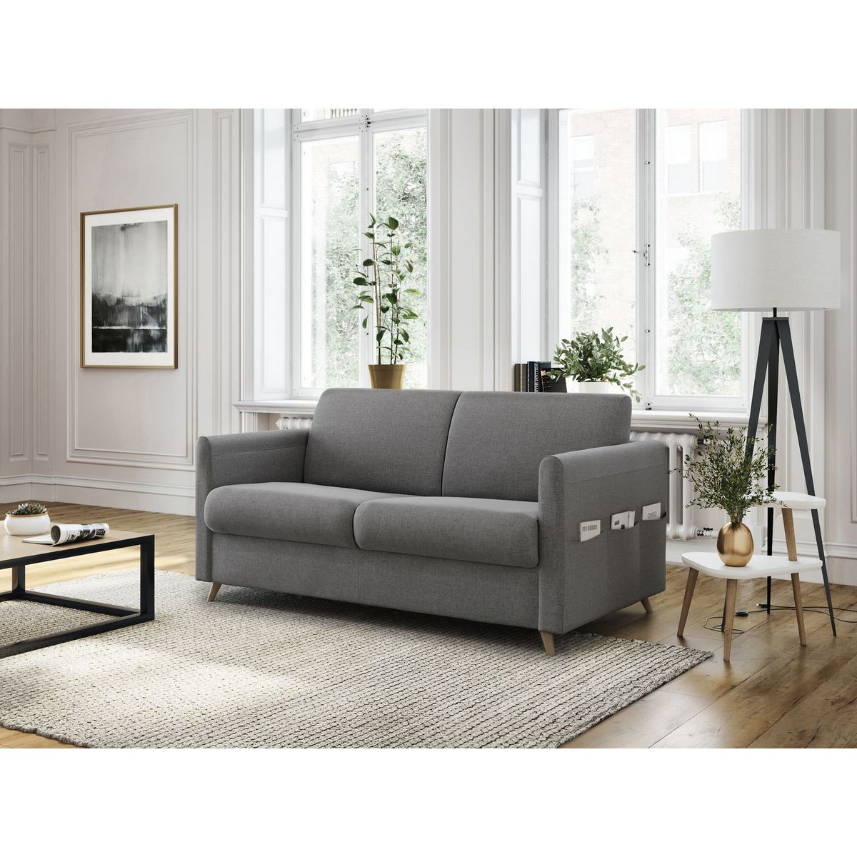 Canapé convertible  140 cm système couchage express 3 places en tissu TAMY
