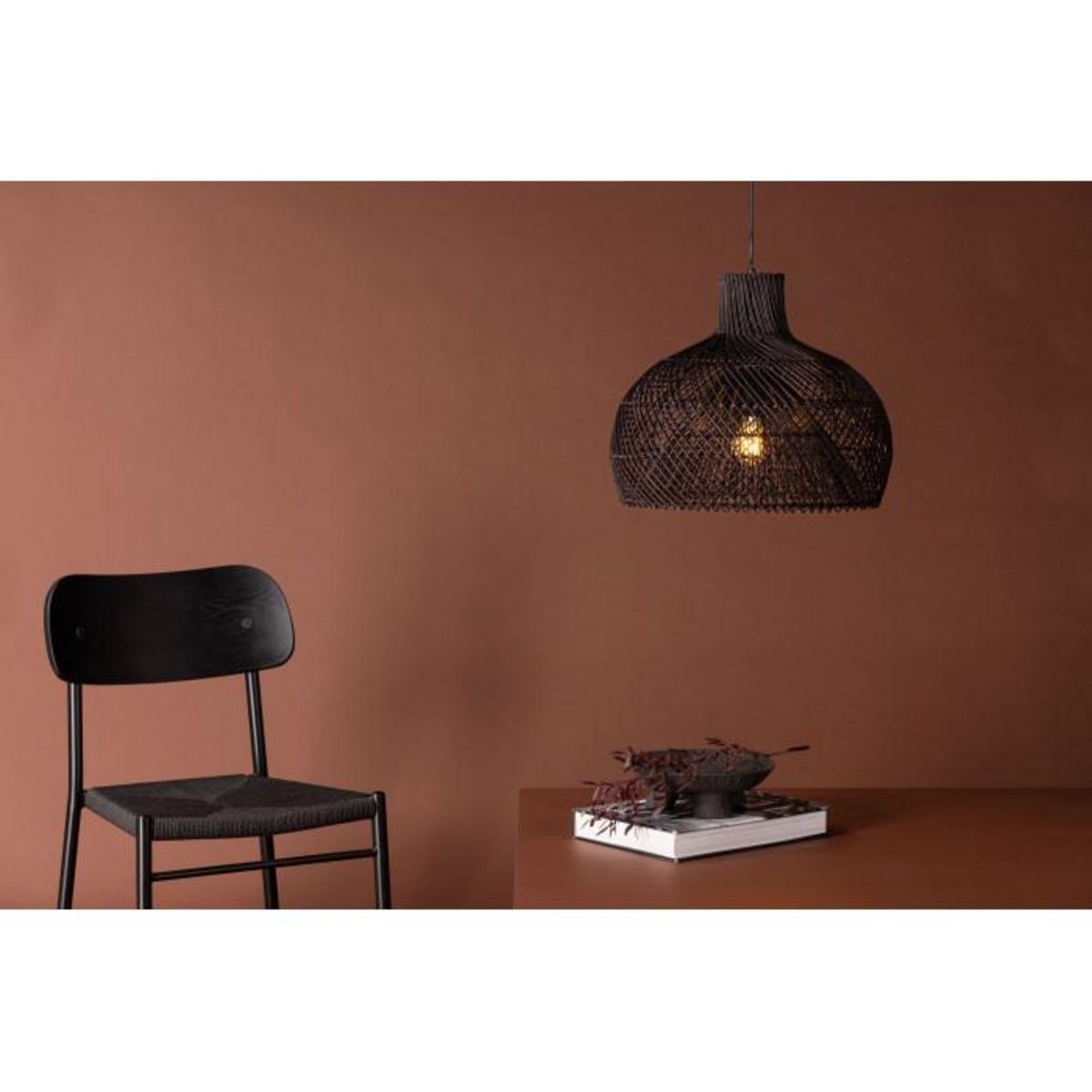 Paris Prix Lampe Suspension en Rotin  Laroche  45cm Noir