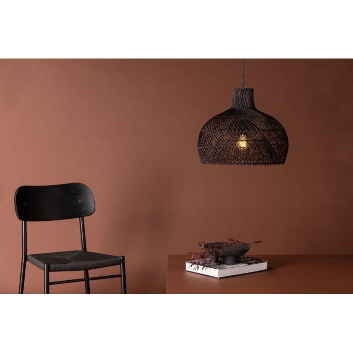 Paris Prix Lampe Suspension en Rotin  Laroche  45cm Noir