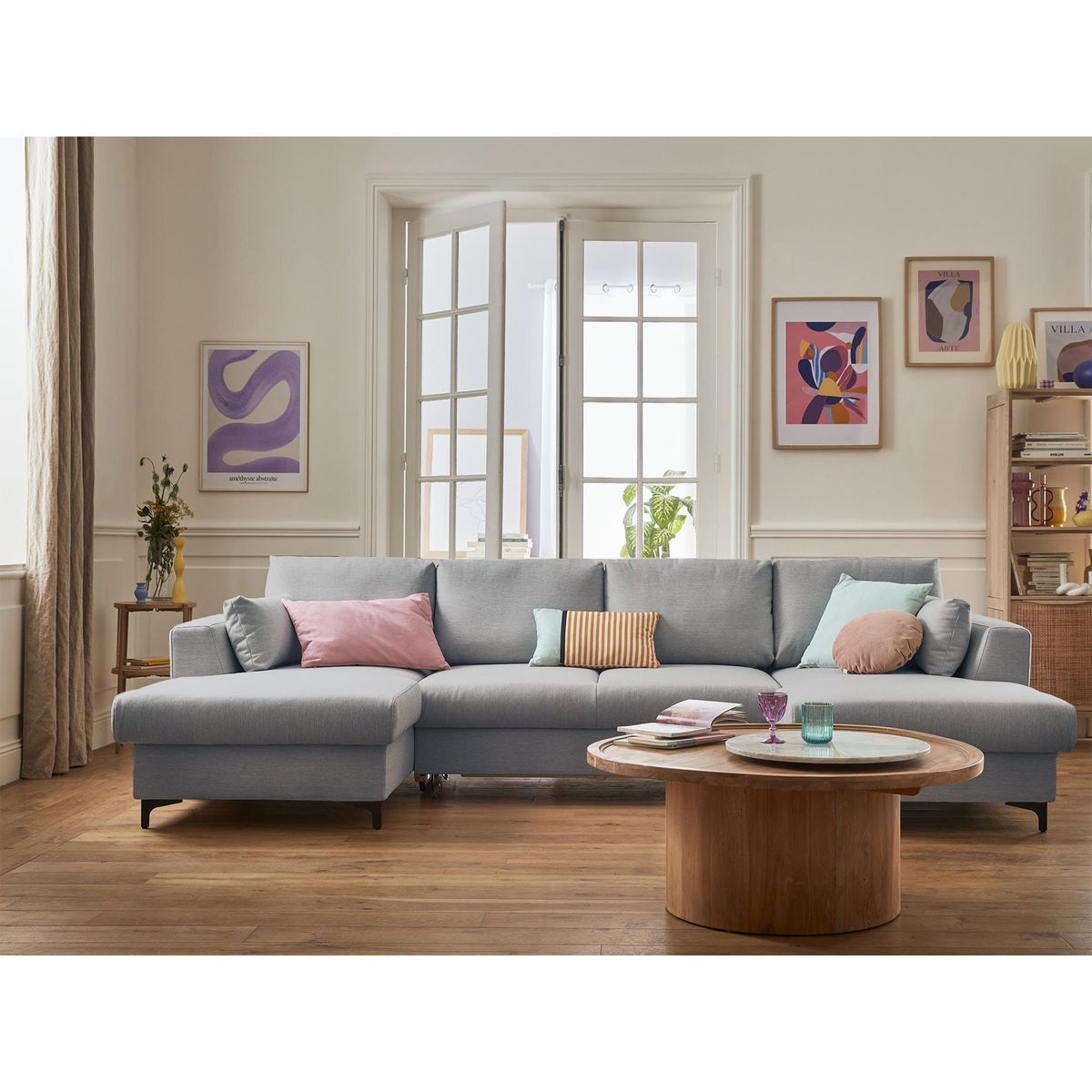 LISA DESIGN Tala - canapé panoramique en u - 7 places - convertible avec coffre - en tissu