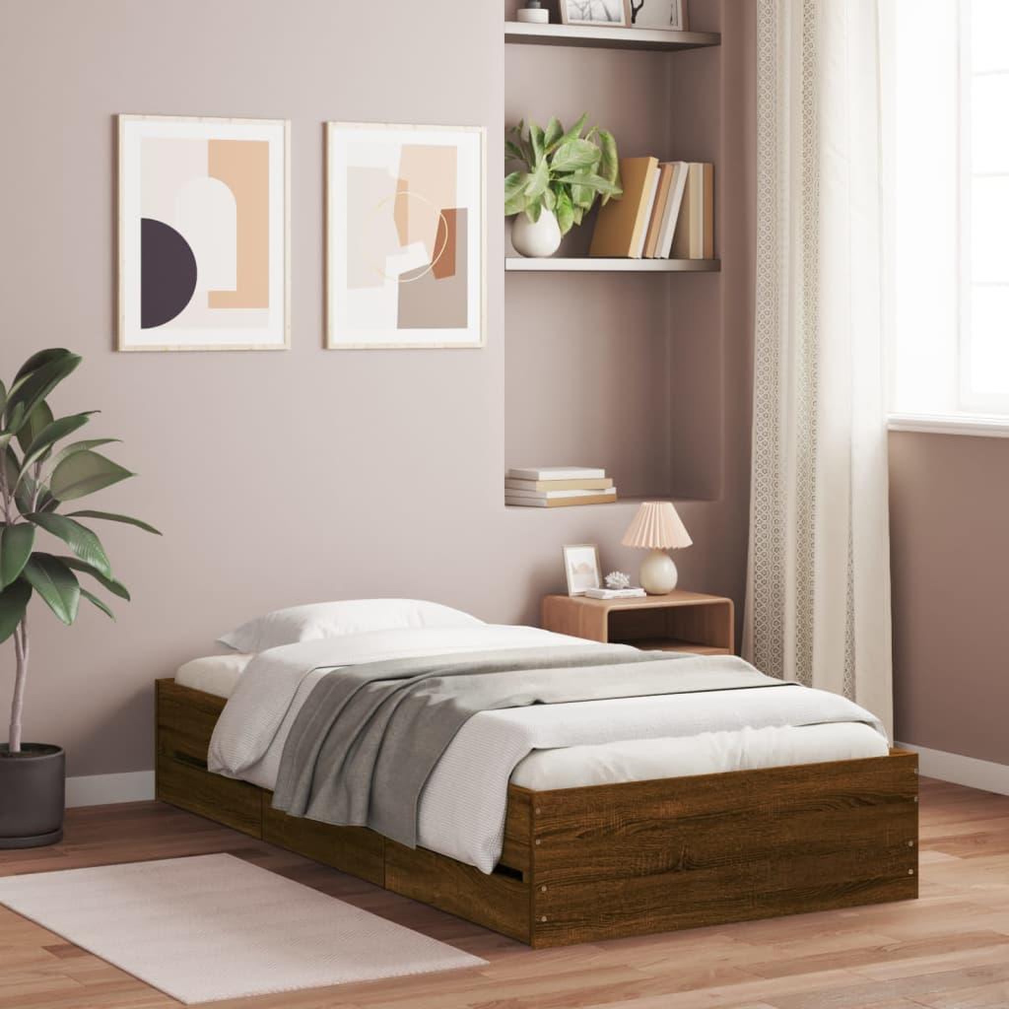 VIDAXL Cadre de lit avec tiroirs sans matelas chene marron 90x200 cm