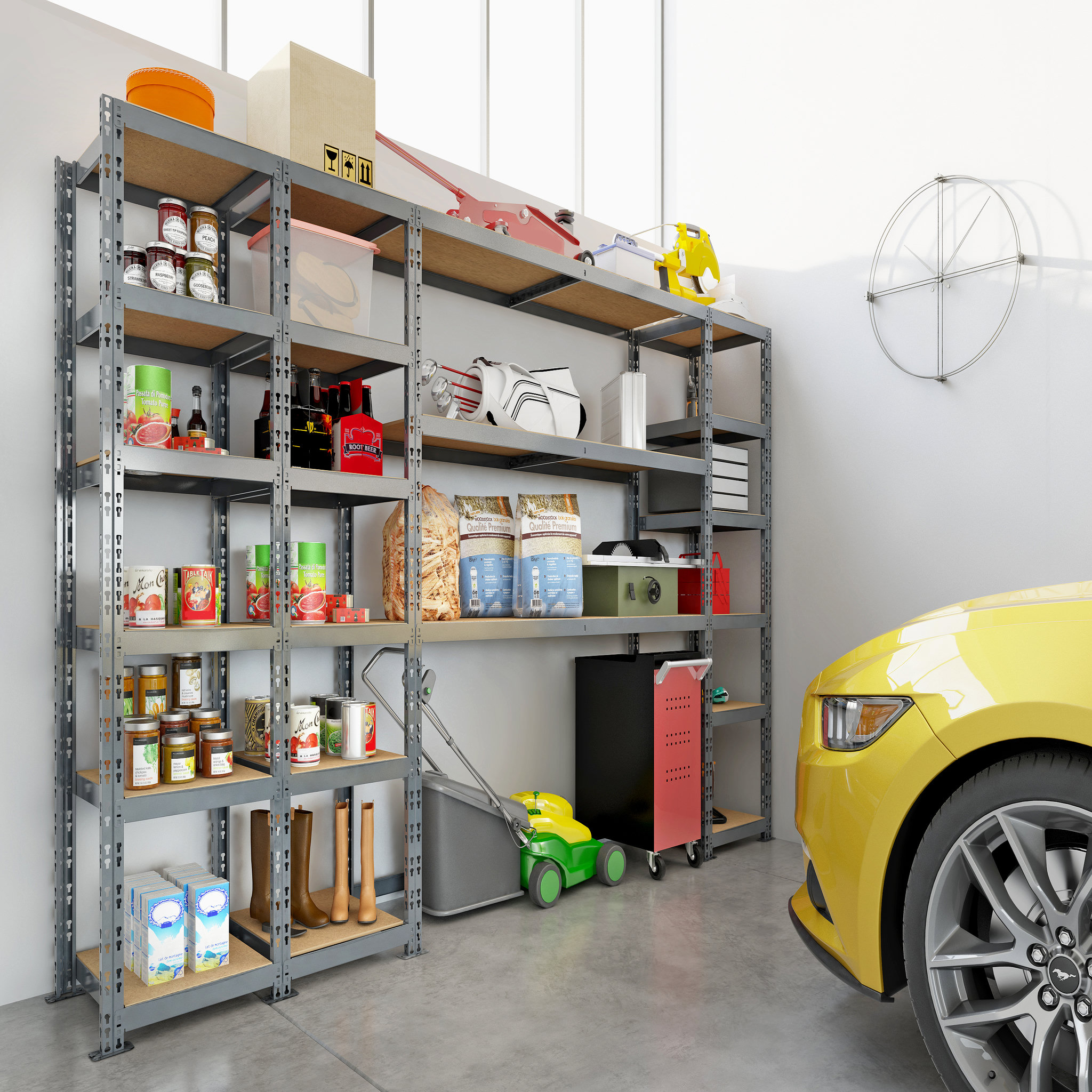 Voir la diapositive 3 : Concept rangement de garage MODULÖ STORAGE SYSTEME EXTENSION 4 étagères 21 plateaux longueur 300 cm