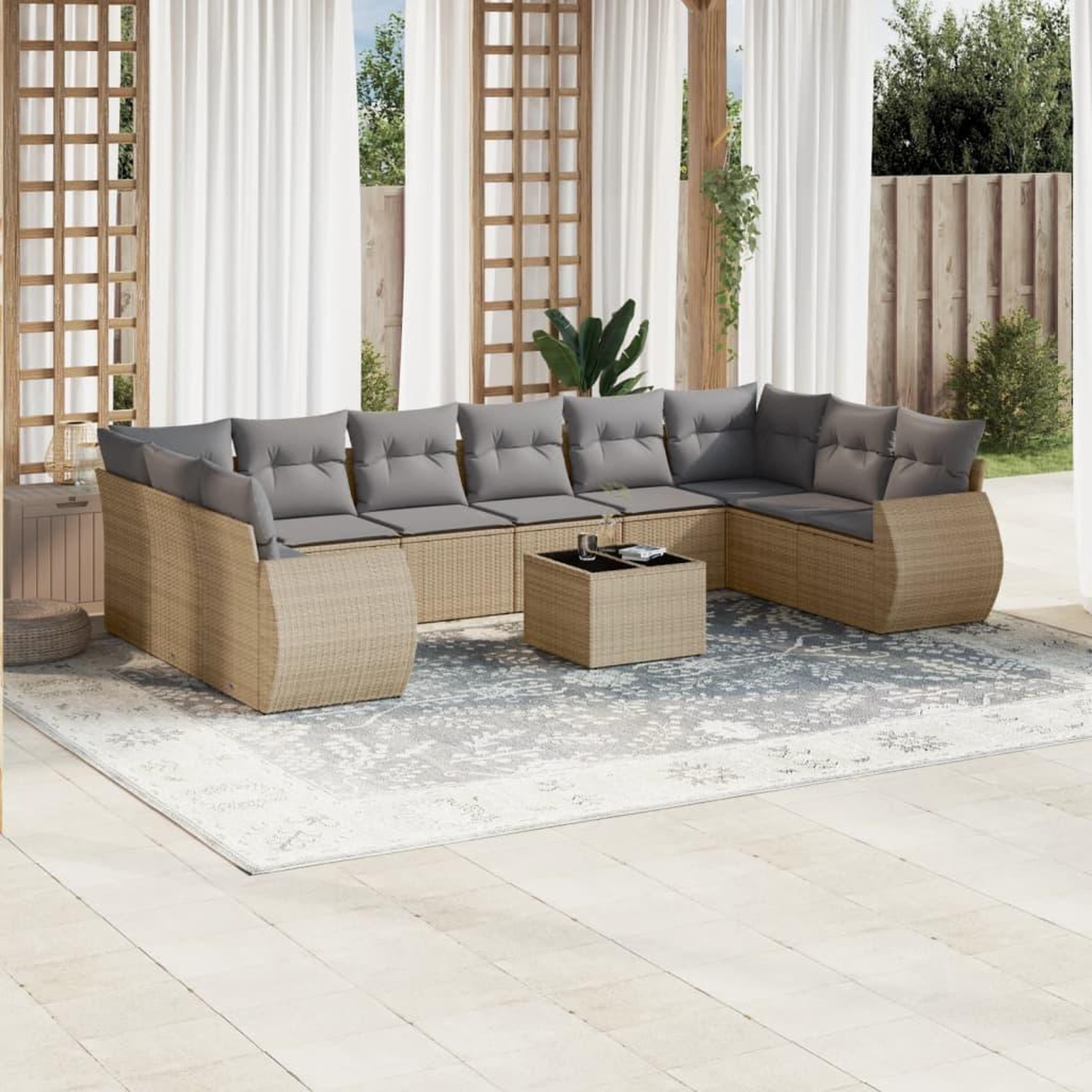 VIDAXL Salon de jardin 11 pcs avec coussins beige resine tressee