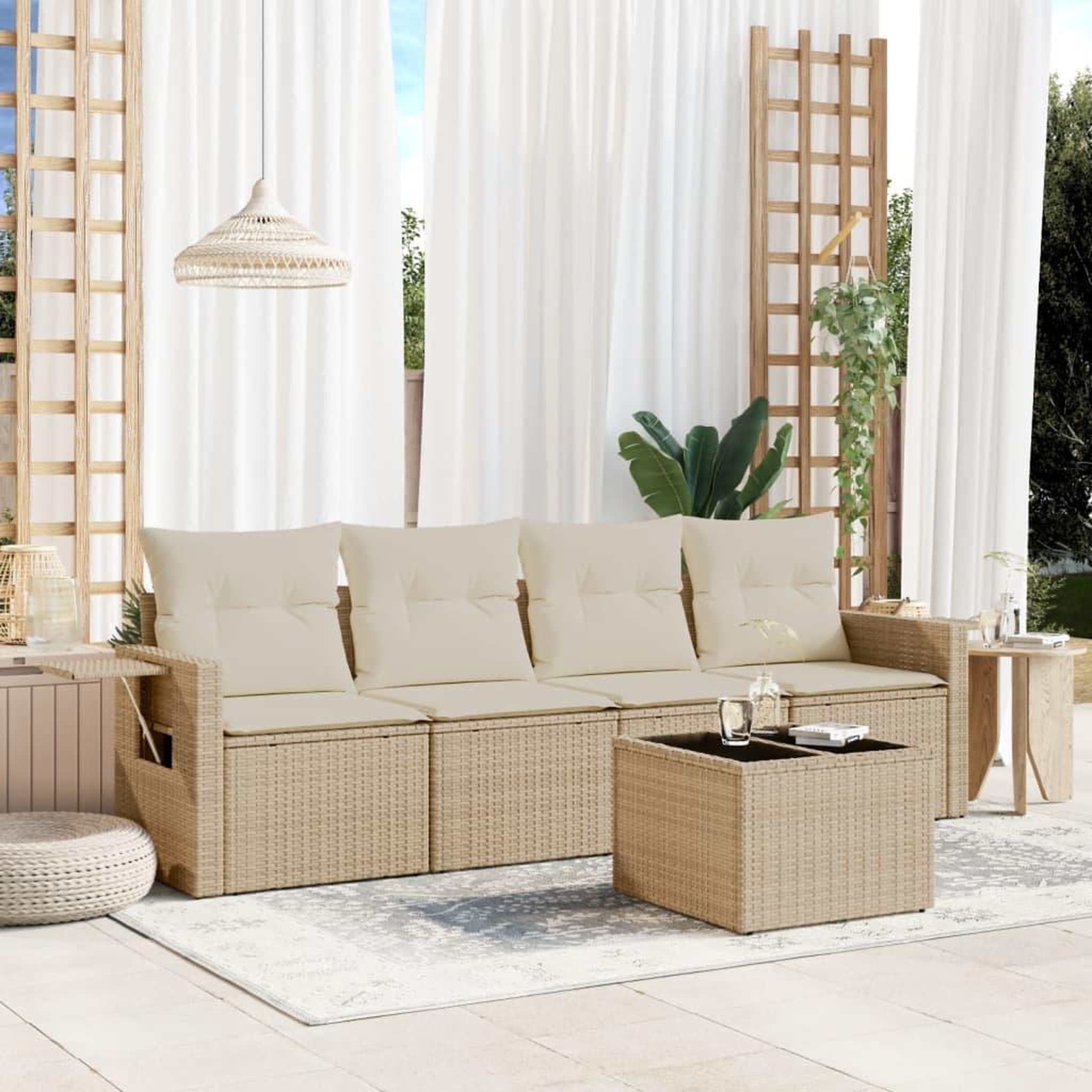 VIDAXL Salon de jardin avec coussins 5 pcs beige resine tressee