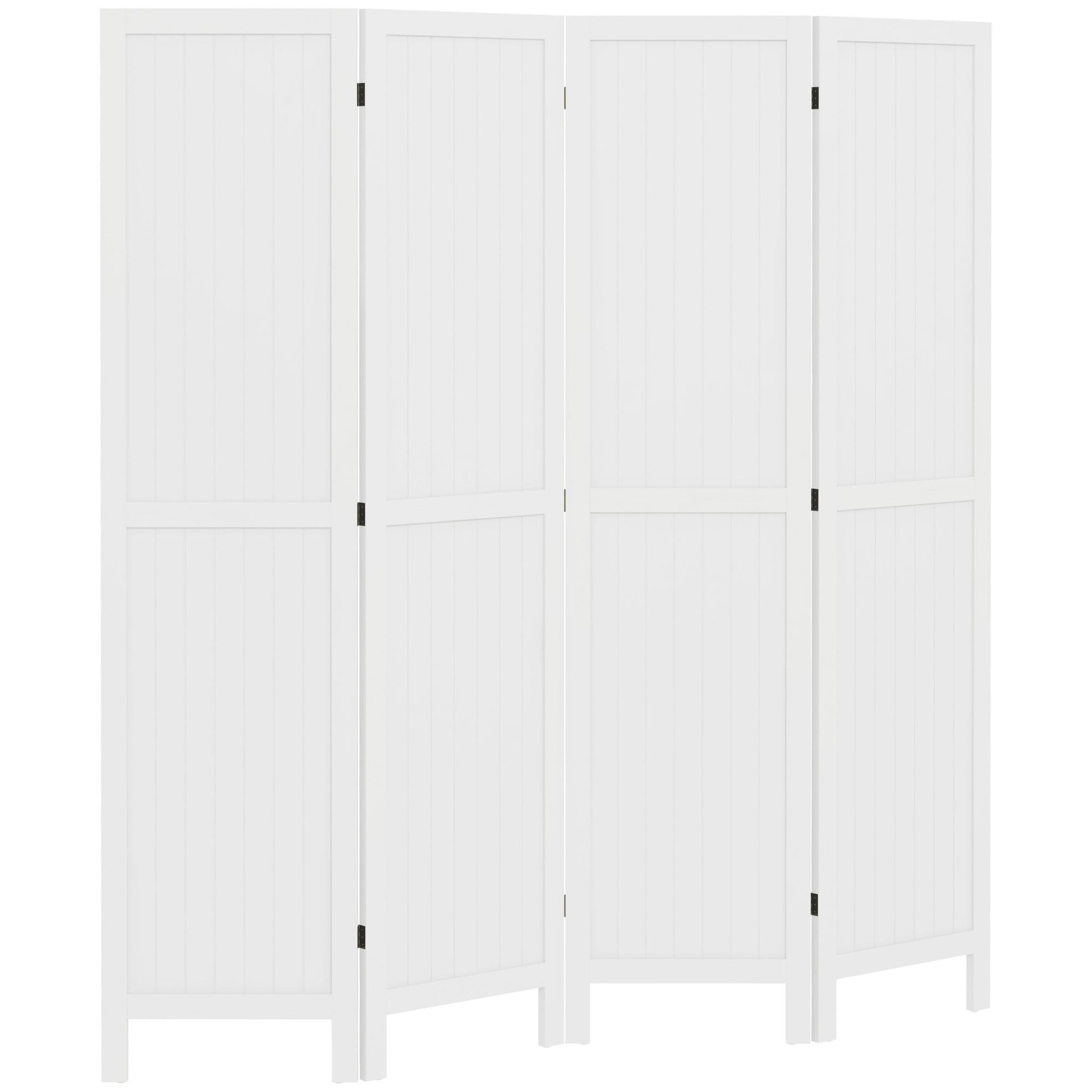 HOMCOM Paravent intérieur 4 panneaux style rustique chic - séparateur de pièce avec rainures verticales - bois de paulownia blanc