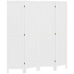 HOMCOM Paravent intérieur 4 panneaux style rustique chic - séparateur de pièce avec rainures verticales - bois de paulownia blanc