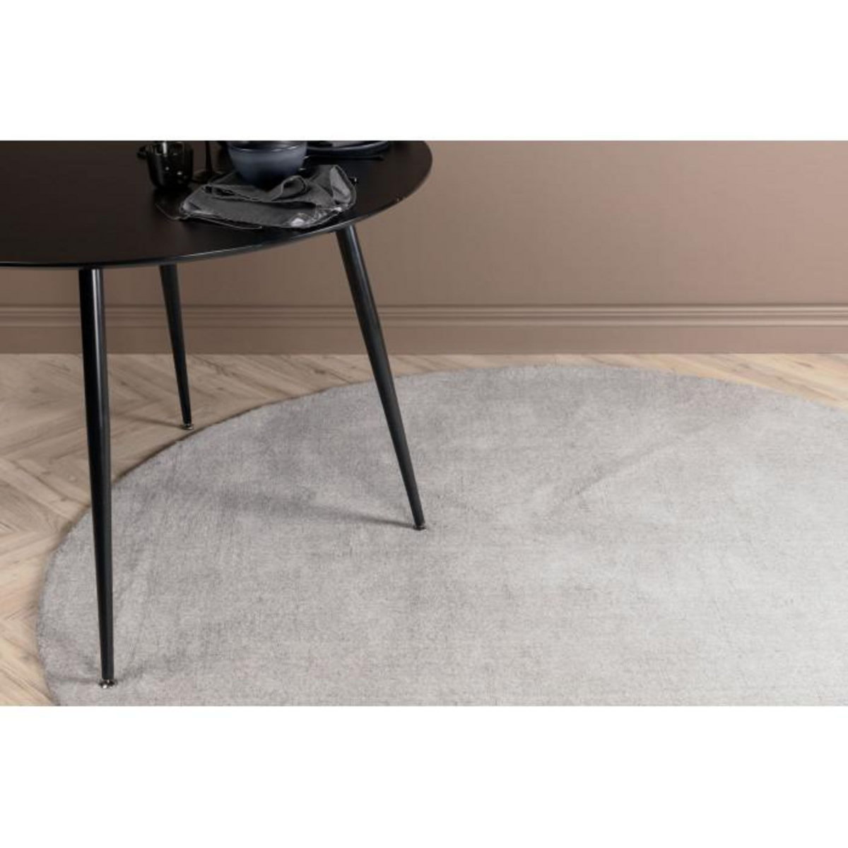 Paris Prix Tapis Déco Rond en Laine  Ulla  200cm Gris Clair