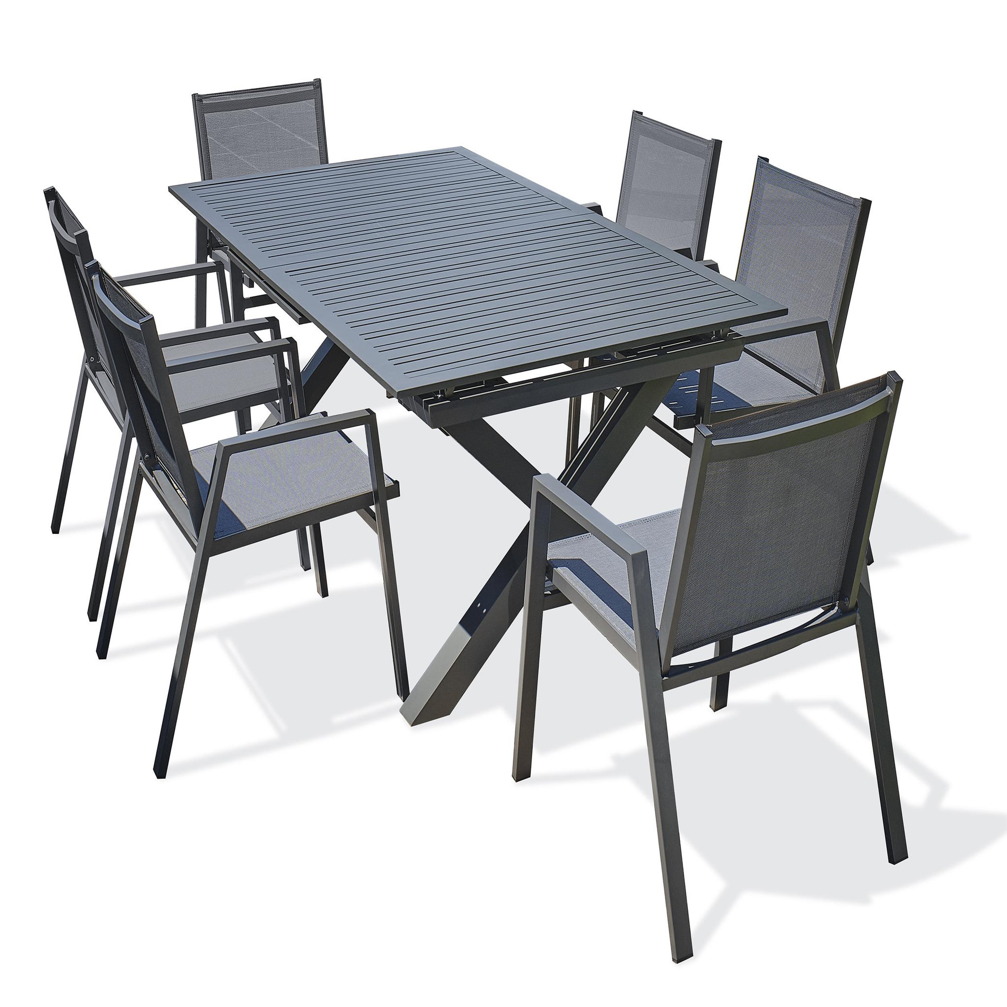 DCB GARDEN Ensemble repas de jardin 6 places en aluminium. Coloris disponibles : Gris