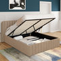 Voir la diapositive 2 : ID MARKET Lit coffre double ALBA avec tête de lit et sommier 140 x 190 cm velours taupe